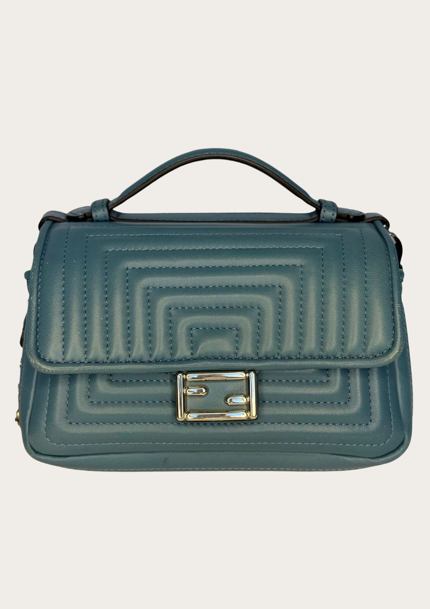 Genuine Fendi Double Micro Baguette crossbody mini bag in light blue with silver hardware