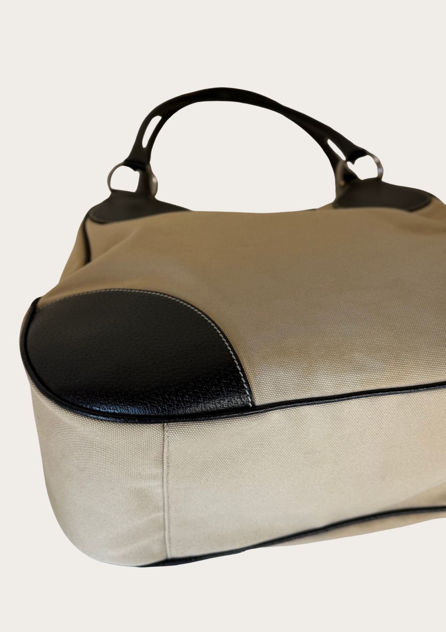 Prada Hobo Buckle bag in beige canvas with brown leather details, Entrupy certificate