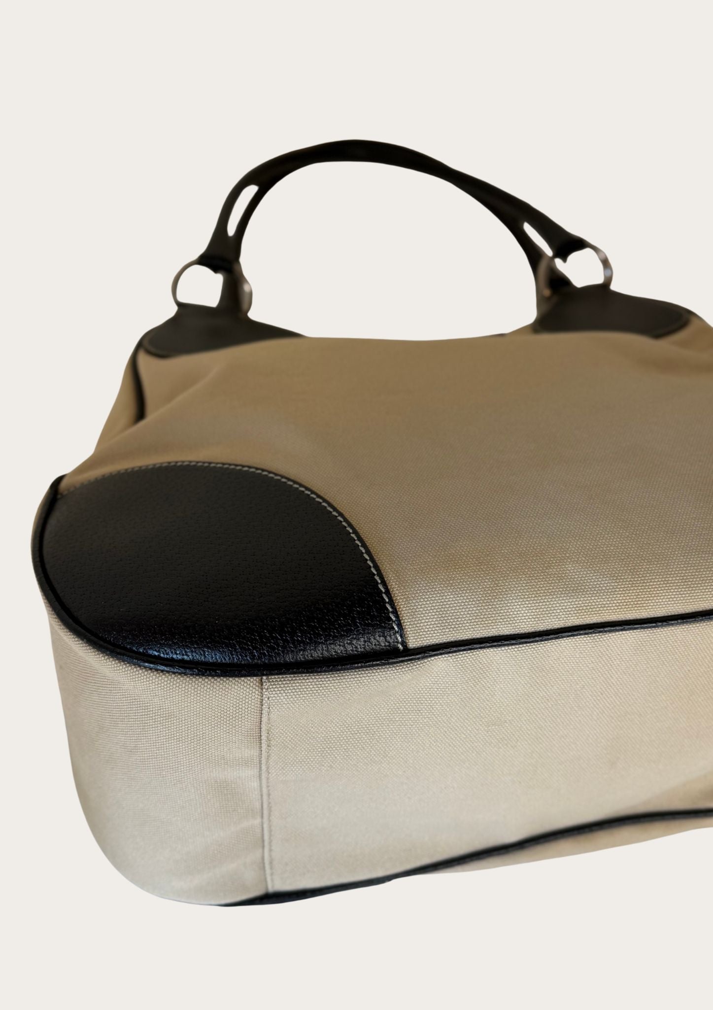 Prada Hobo Buckle bag in beige canvas with brown leather details, Entrupy certificate