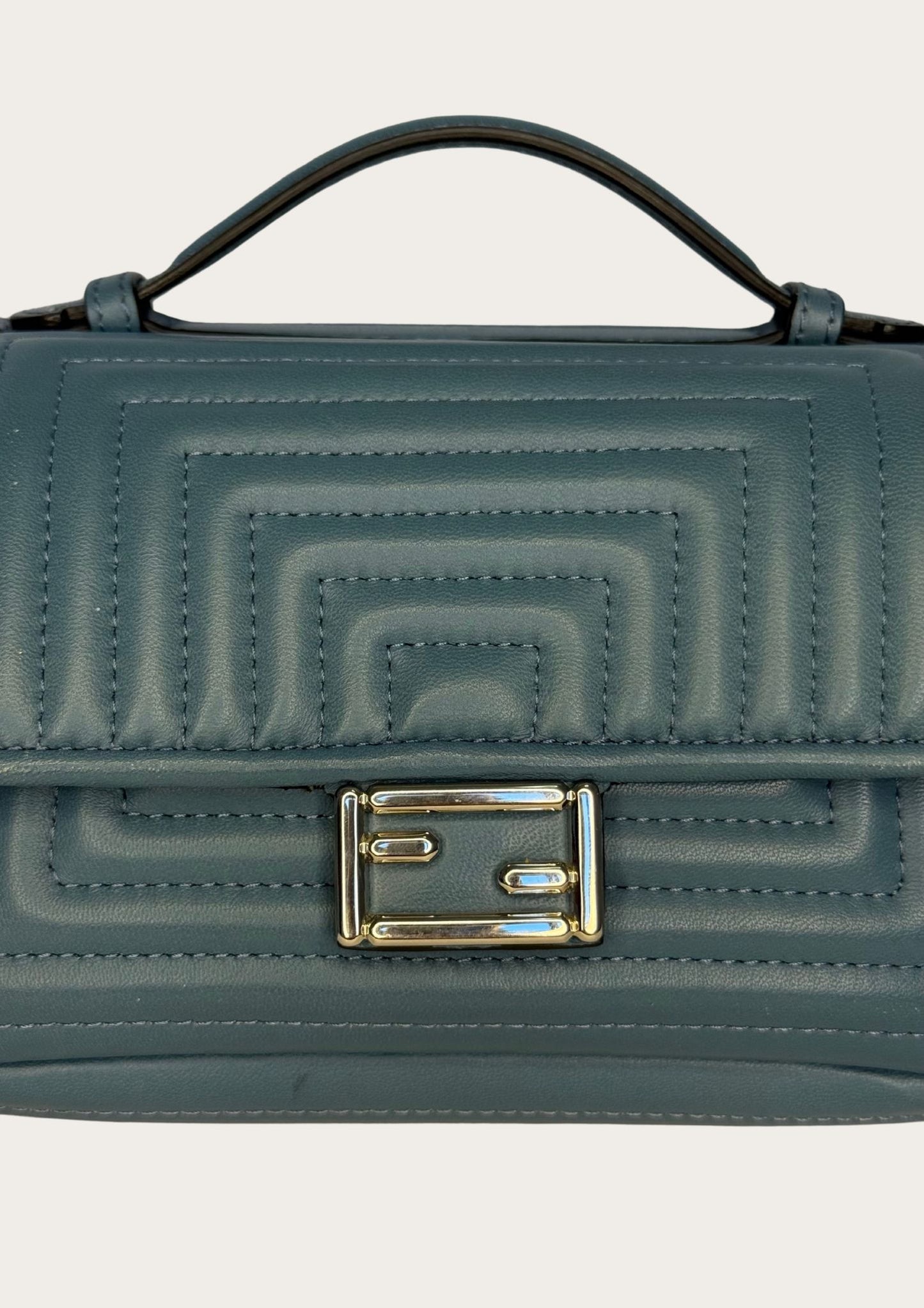 Genuine Fendi Double Micro Baguette crossbody mini bag in light blue with silver hardware