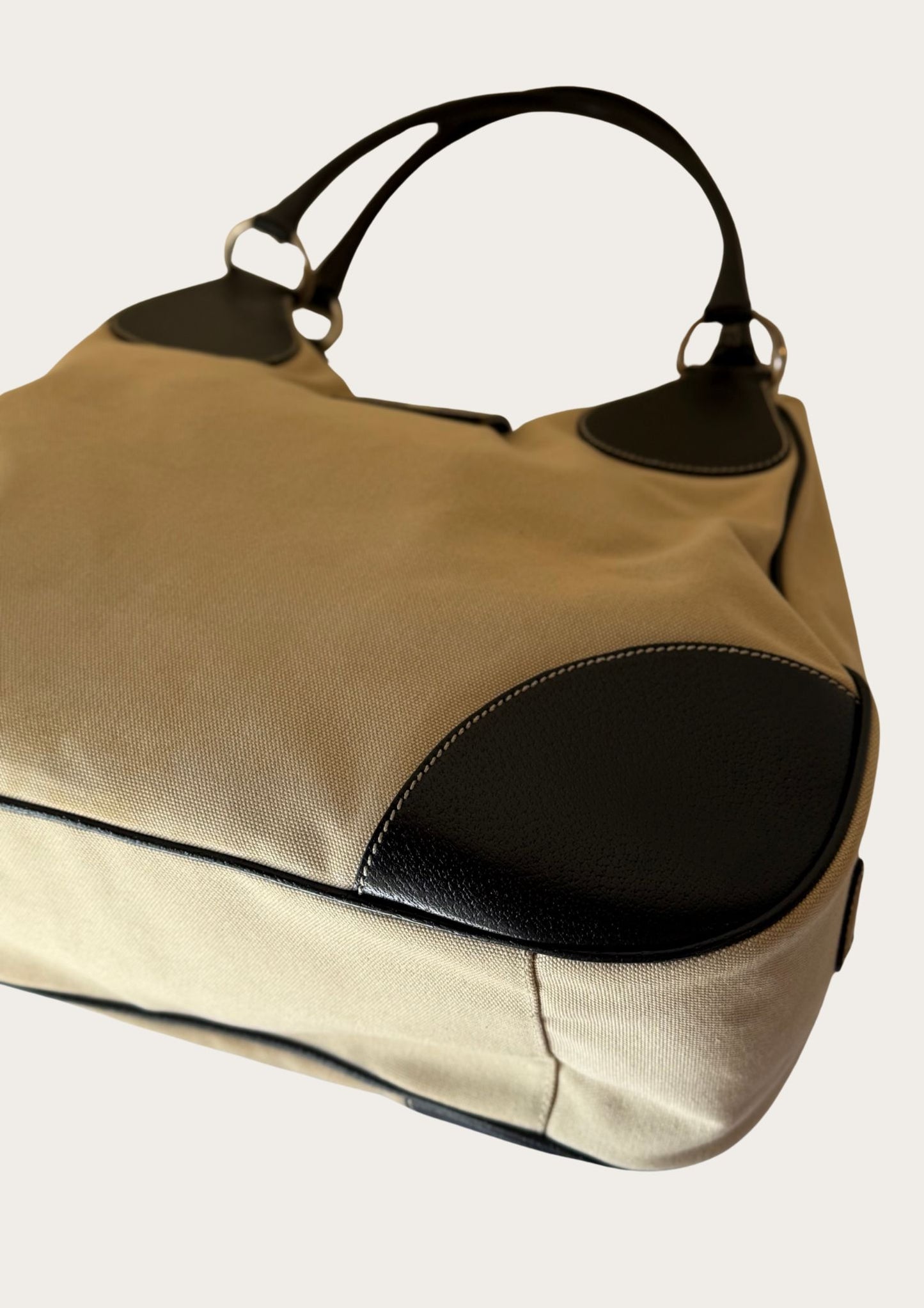 Prada Hobo Buckle bag in beige canvas with brown leather details, Entrupy certificate