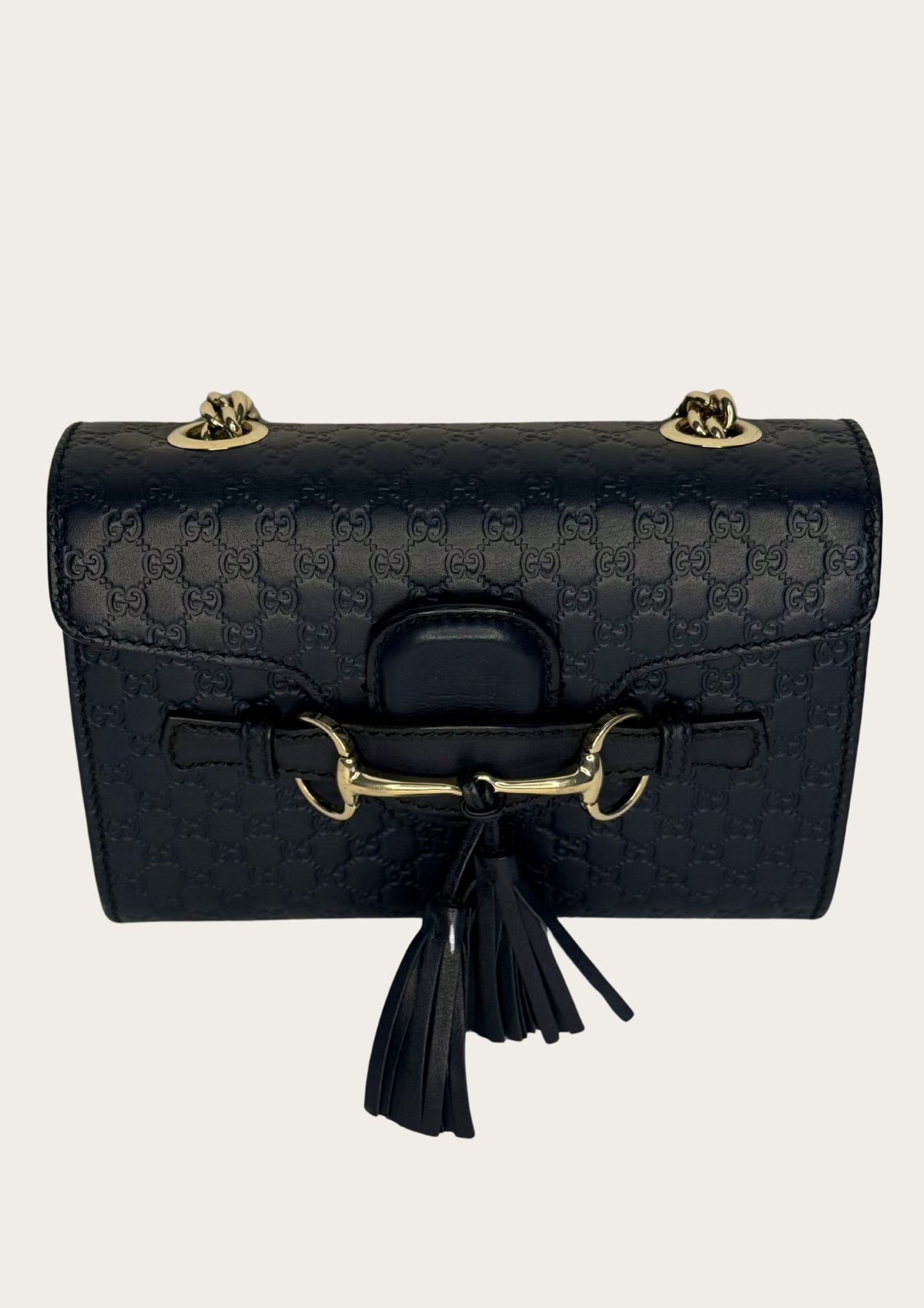 Genuine Gucci Emily crossbody bag in navy Guccissima leather with horsebit