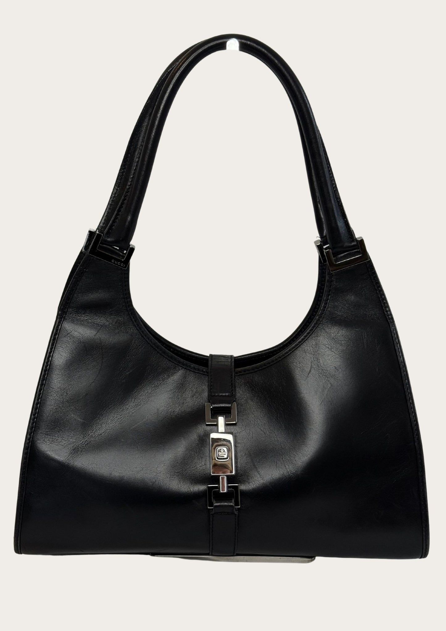 Gucci Jackie Bardot leather bag in black, authentic and vintage