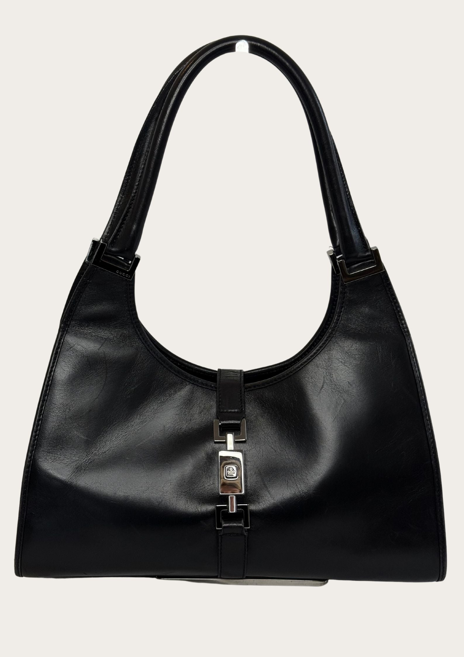 Gucci Jackie Bardot leather bag in black, authentic and vintage