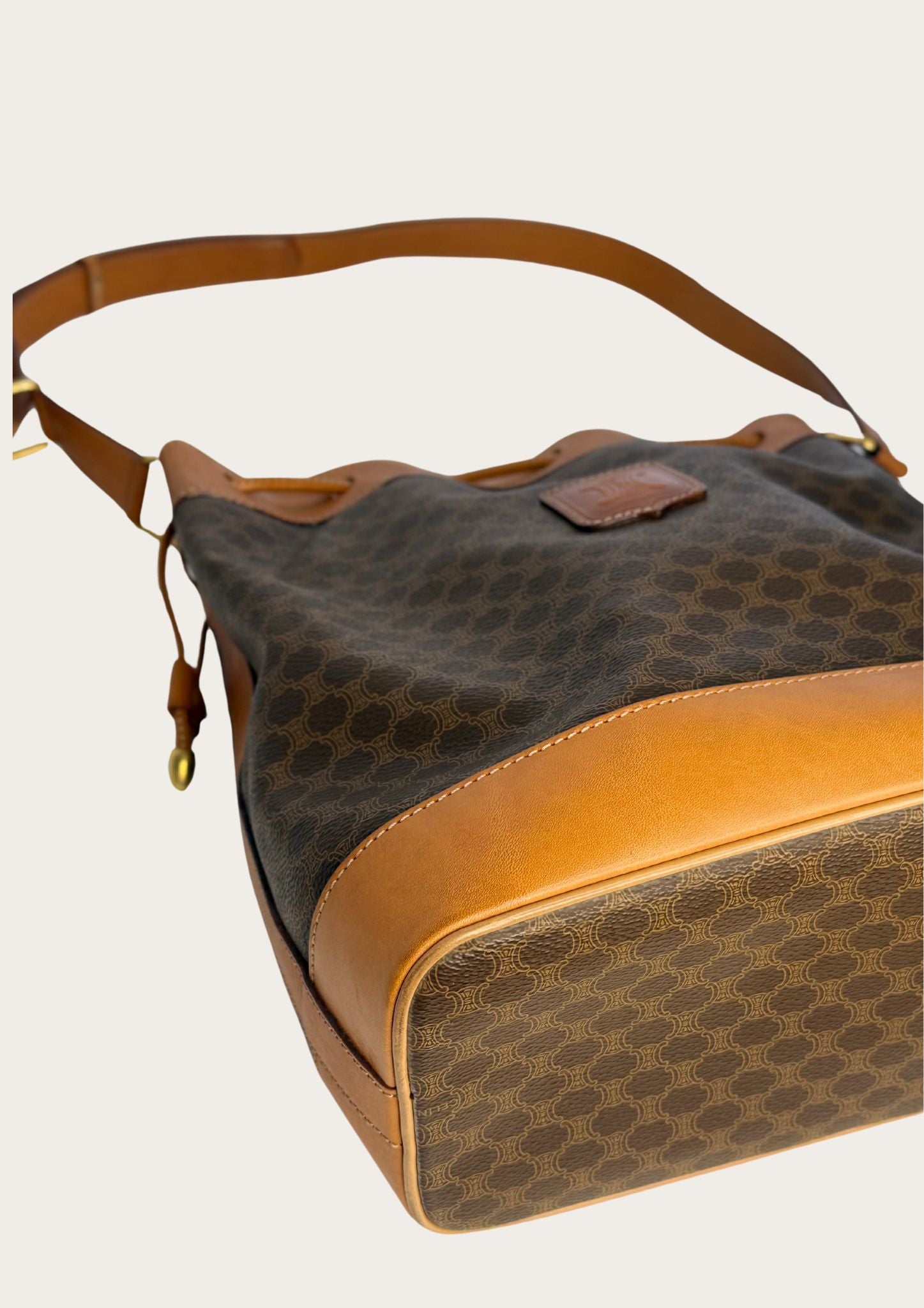 Genuine Celine Sac Seau Bucket Bag in macadam canvas with pouch