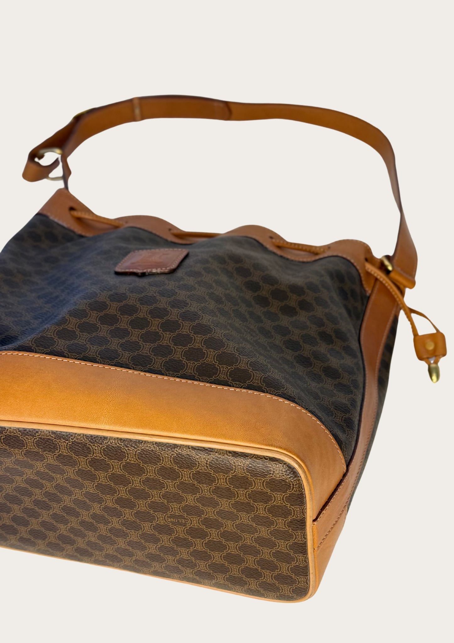 Genuine Celine Sac Seau Bucket Bag in macadam canvas with pouch