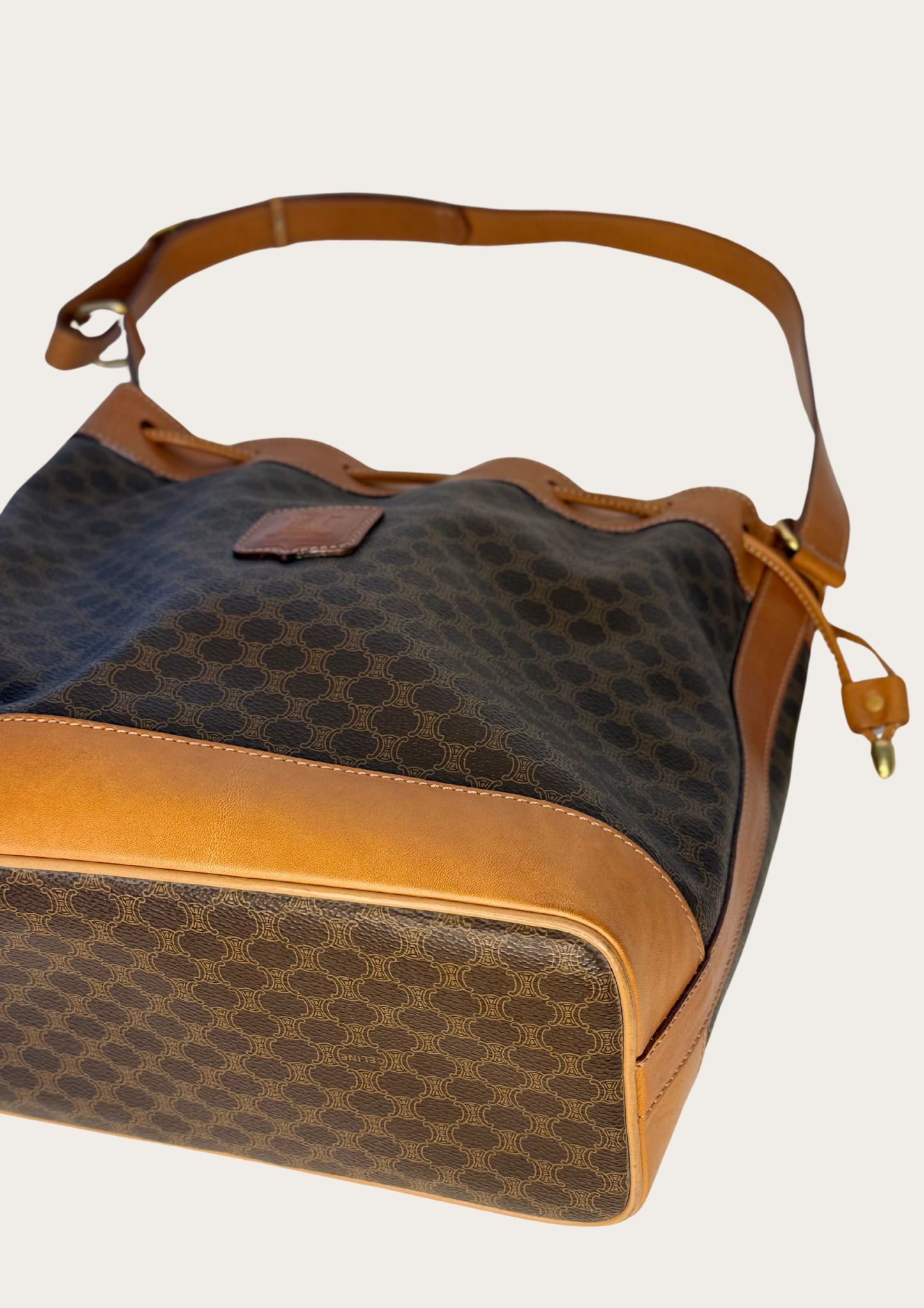 Genuine Celine Sac Seau Bucket Bag in macadam canvas with pouch