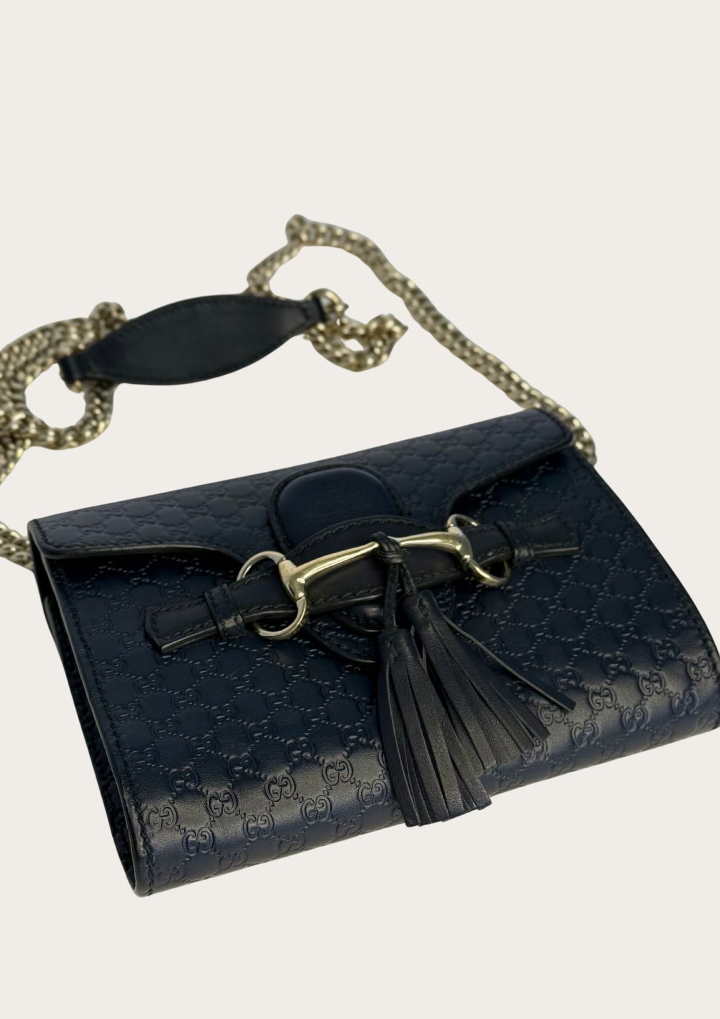 Genuine Gucci Emily crossbody bag in navy Guccissima leather with horsebit