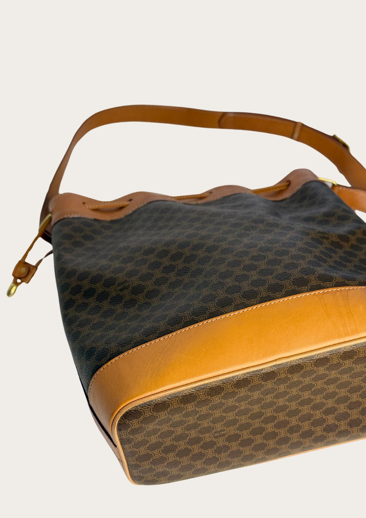 Genuine Celine Sac Seau Bucket Bag in macadam canvas with pouch