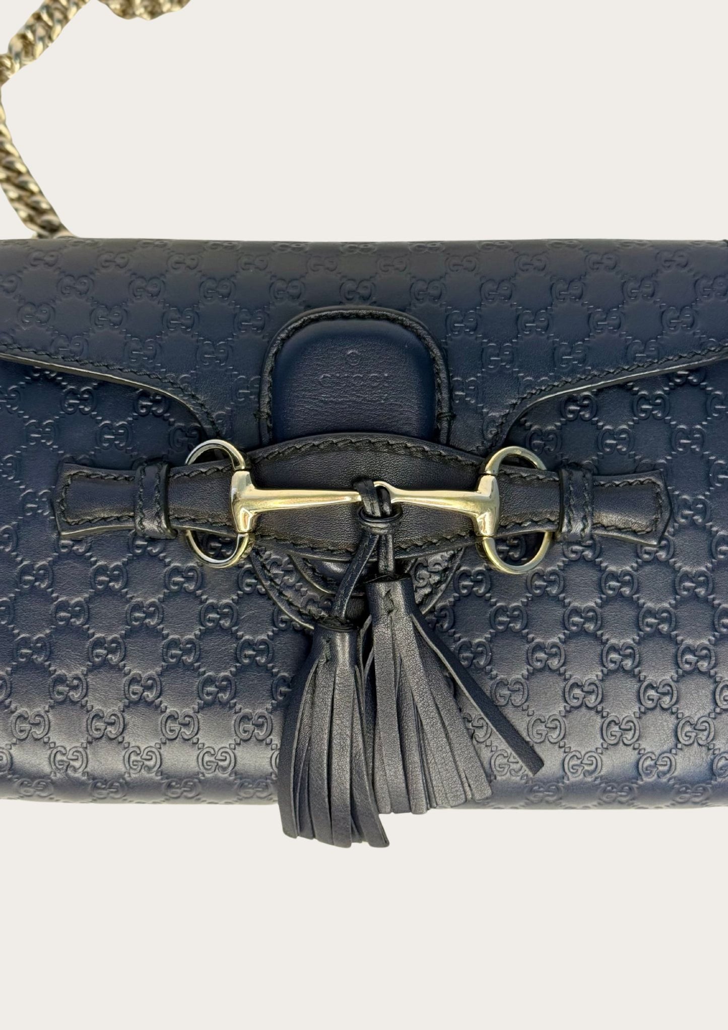 Genuine Gucci Emily crossbody bag in navy Guccissima leather with horsebit
