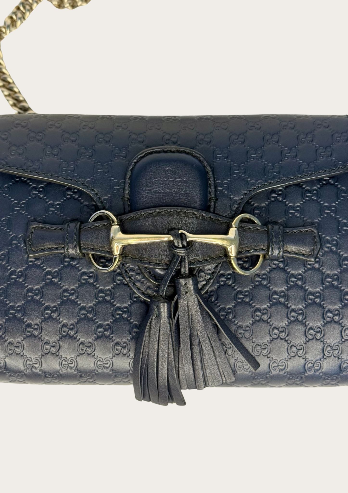Genuine Gucci Emily crossbody bag in navy Guccissima leather with horsebit