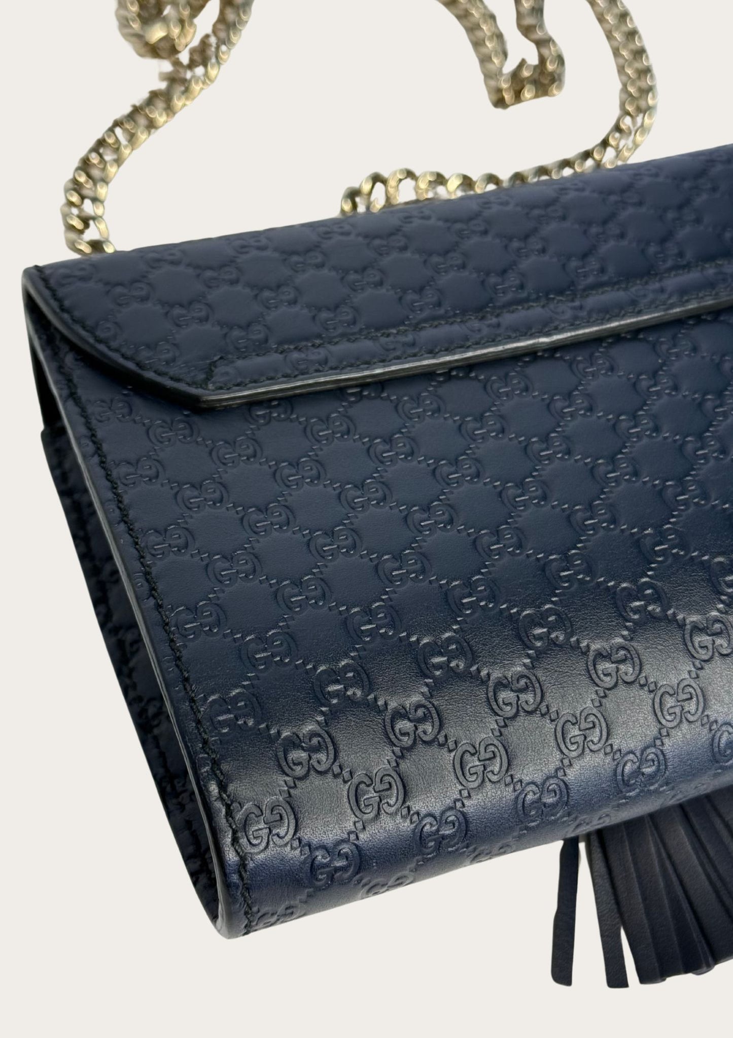Genuine Gucci Emily crossbody bag in navy Guccissima leather with horsebit