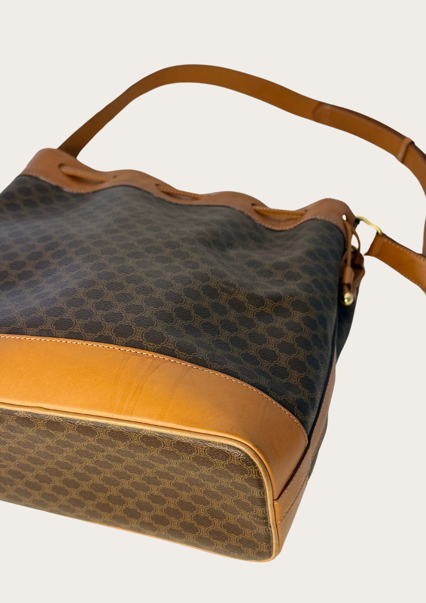 Genuine Celine Sac Seau Bucket Bag in macadam canvas with pouch