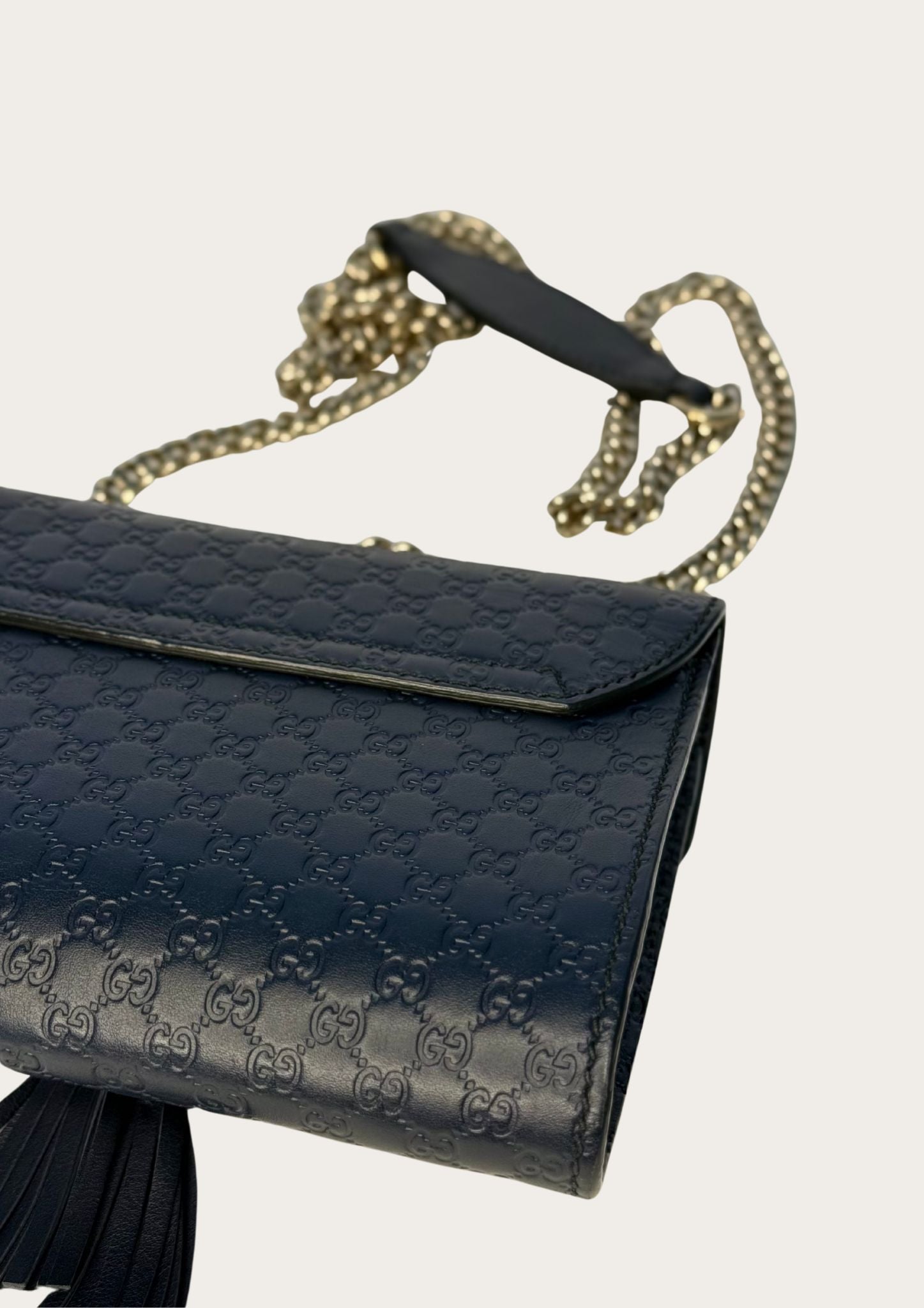 Genuine Gucci Emily crossbody bag in navy Guccissima leather with horsebit