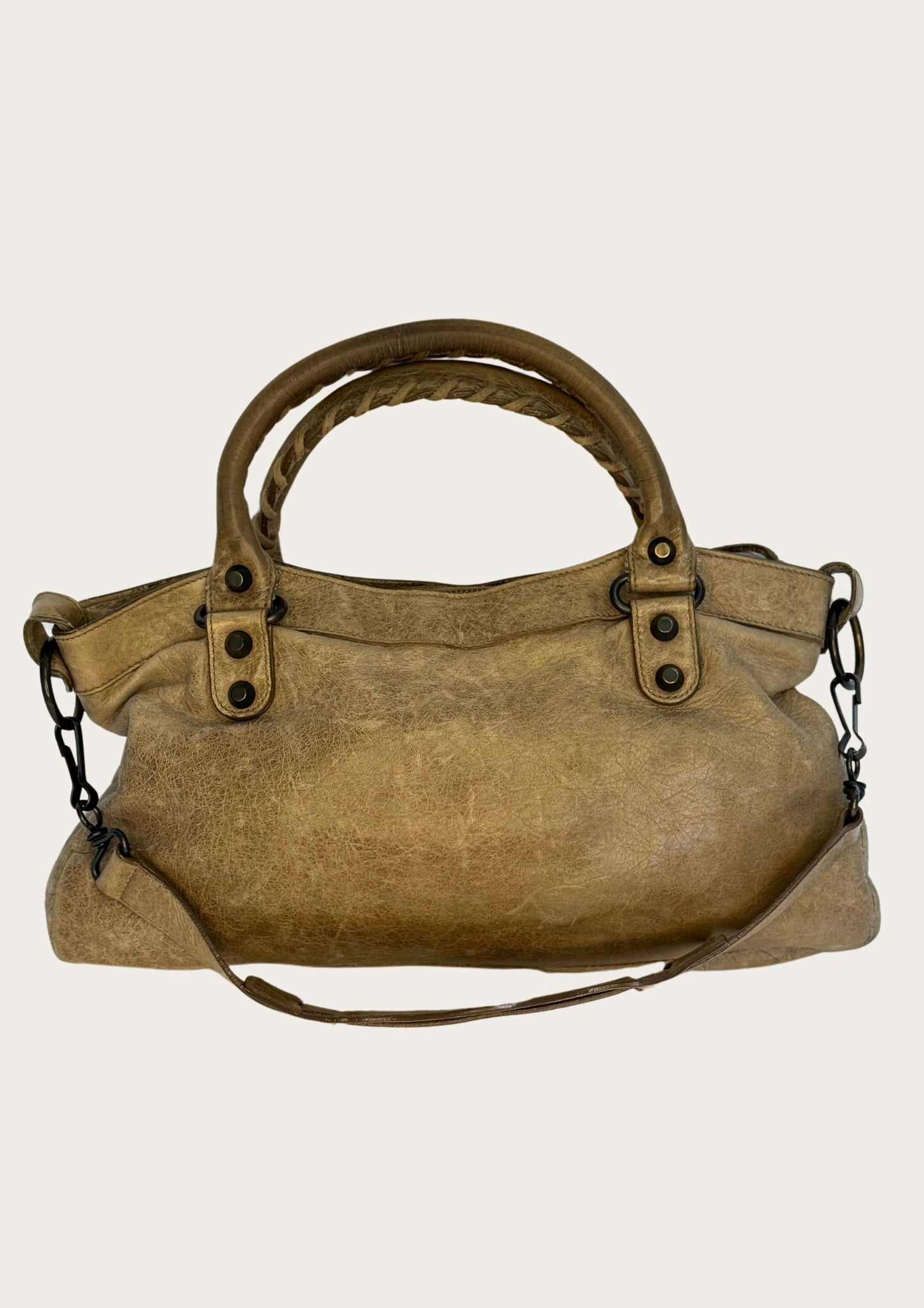 Pre-owned Balenciaga City bag in beige leather, genuine  with mirror 