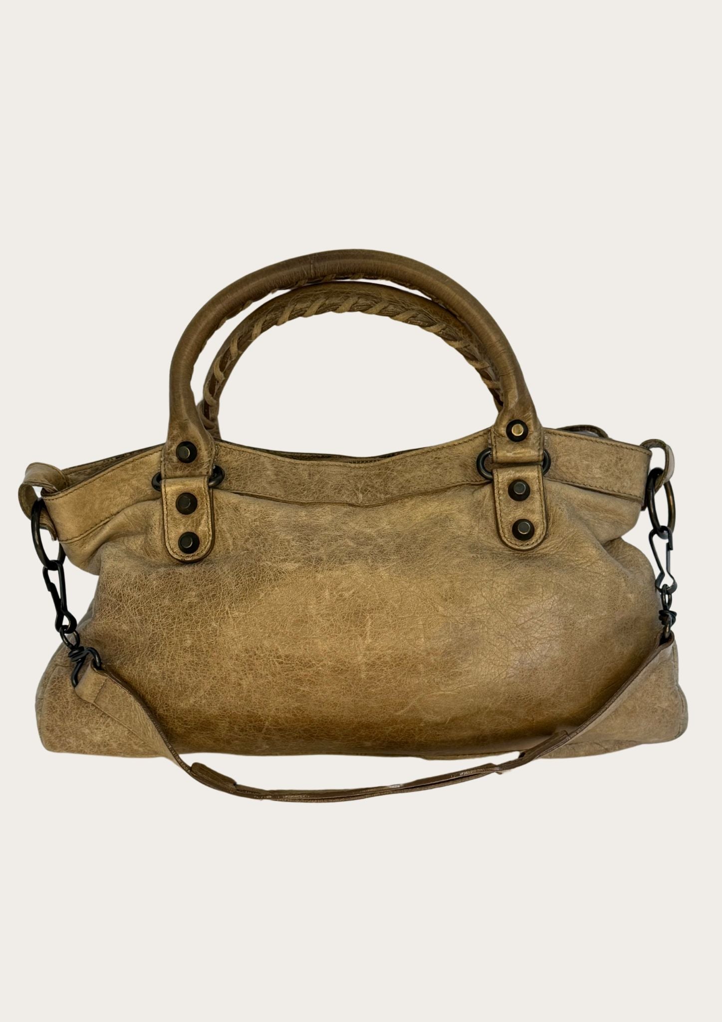 Pre-owned Balenciaga City bag in beige leather, genuine  with mirror 