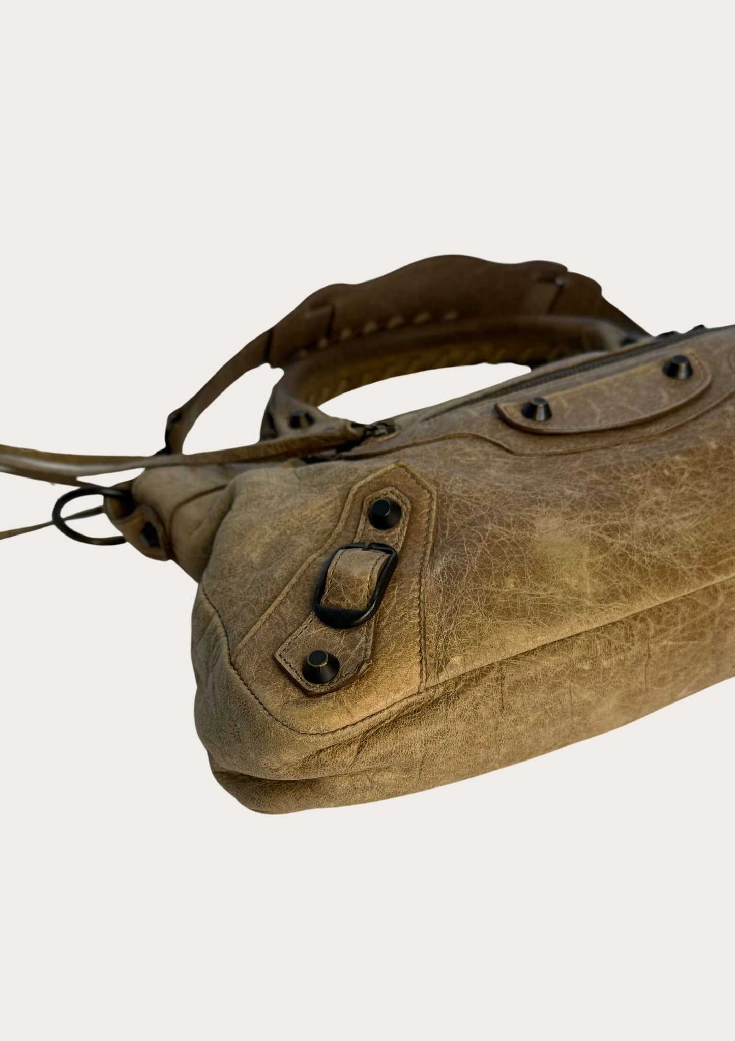 Pre-owned Balenciaga City bag in beige leather, genuine 