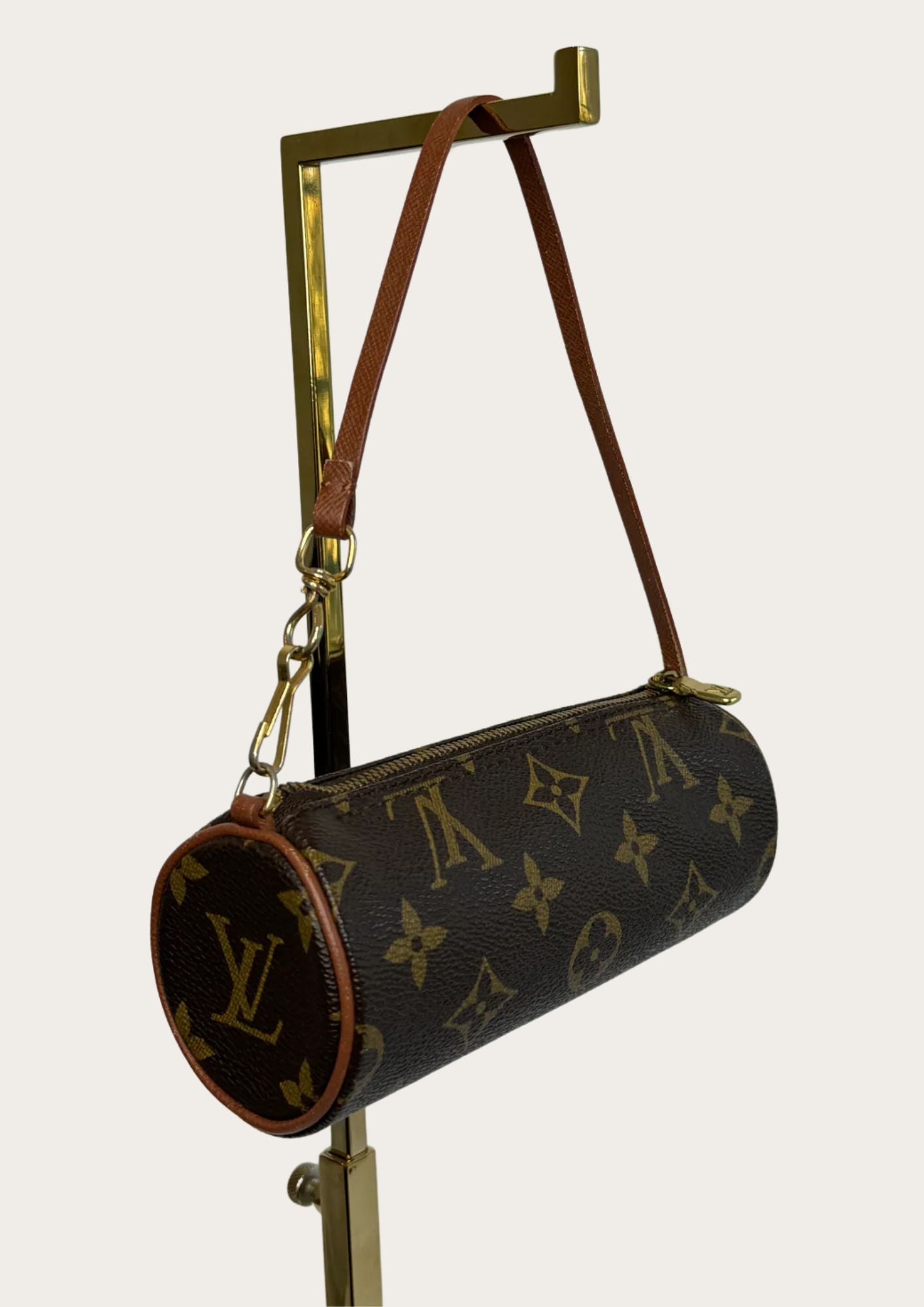Genuine Louis Vuitton mini Papillon in classic monogram, side.
