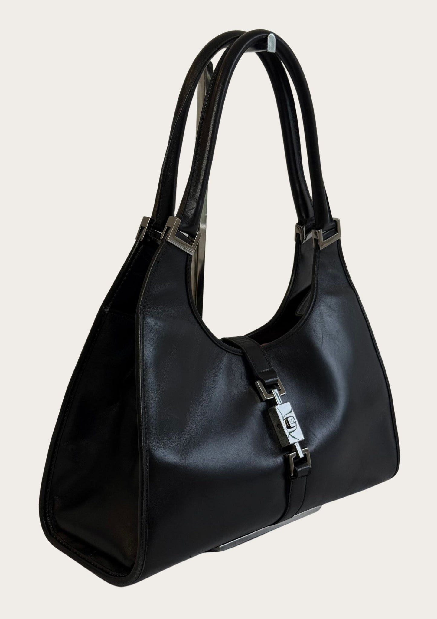Gucci Jackie Bardot leather bag in black, authentic and vintage
