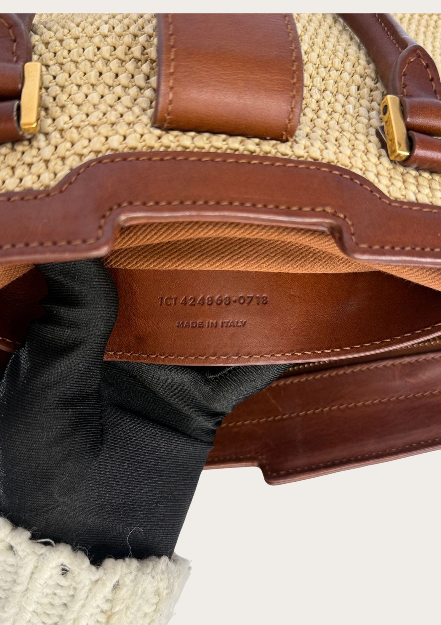 Authentic Saint Laurent Downtown Cabas Raffia bag with brown leather details 