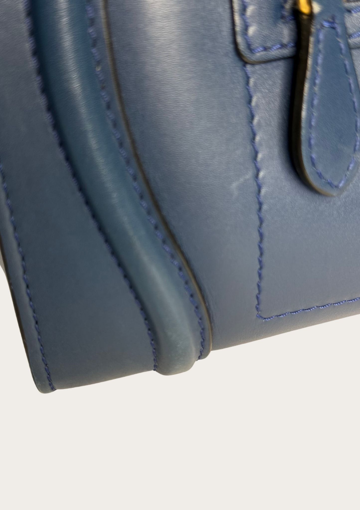 Genuine Celine Nano Luggage Tote in blue leather with black handles 
