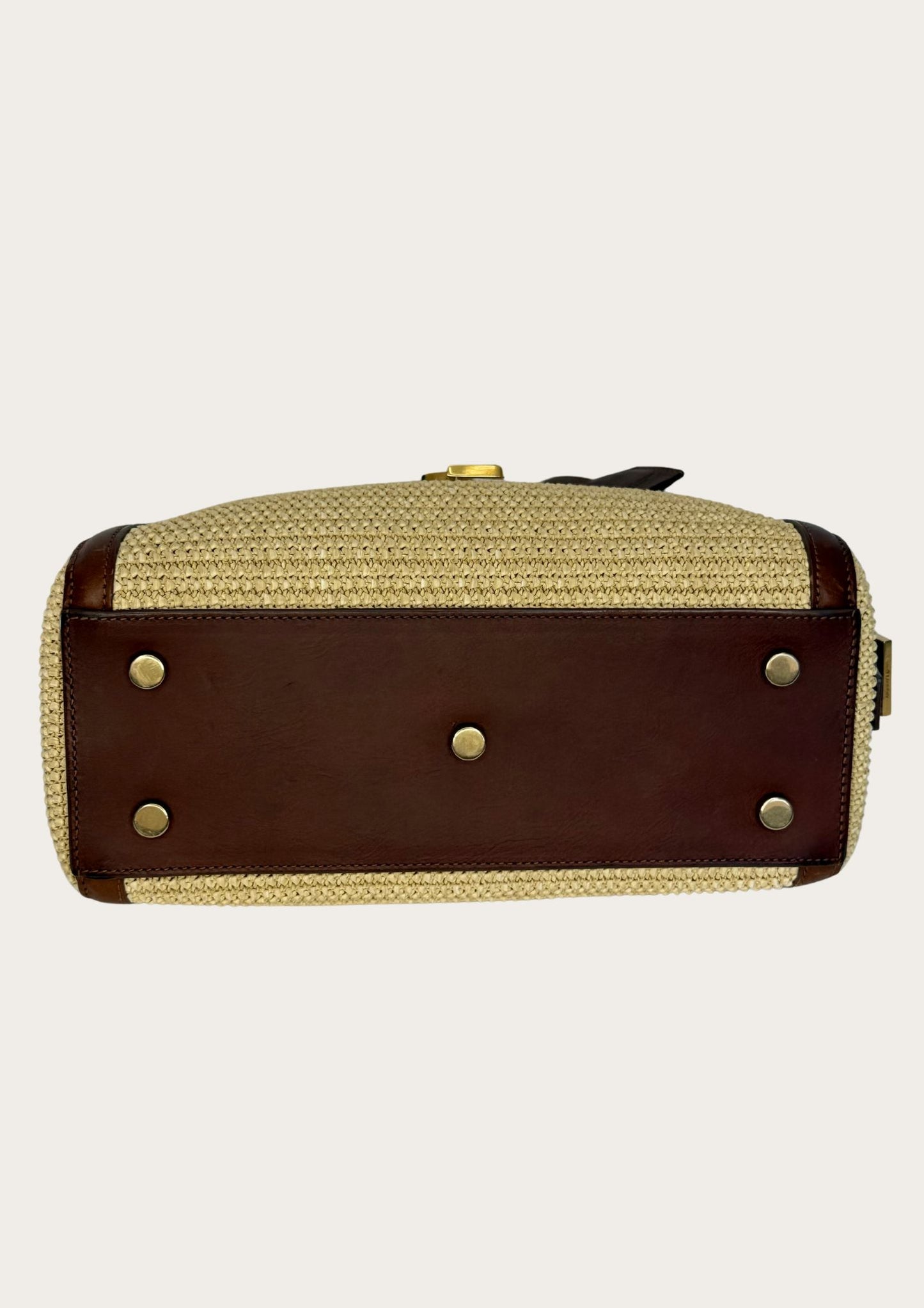 Authentic Saint Laurent Downtown Cabas Raffia bag with brown leather details 