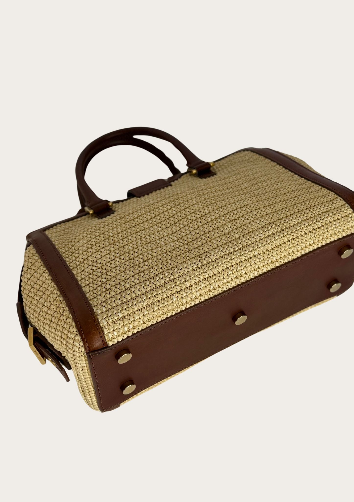 Authentic Saint Laurent Downtown Cabas Raffia bag with brown leather details 