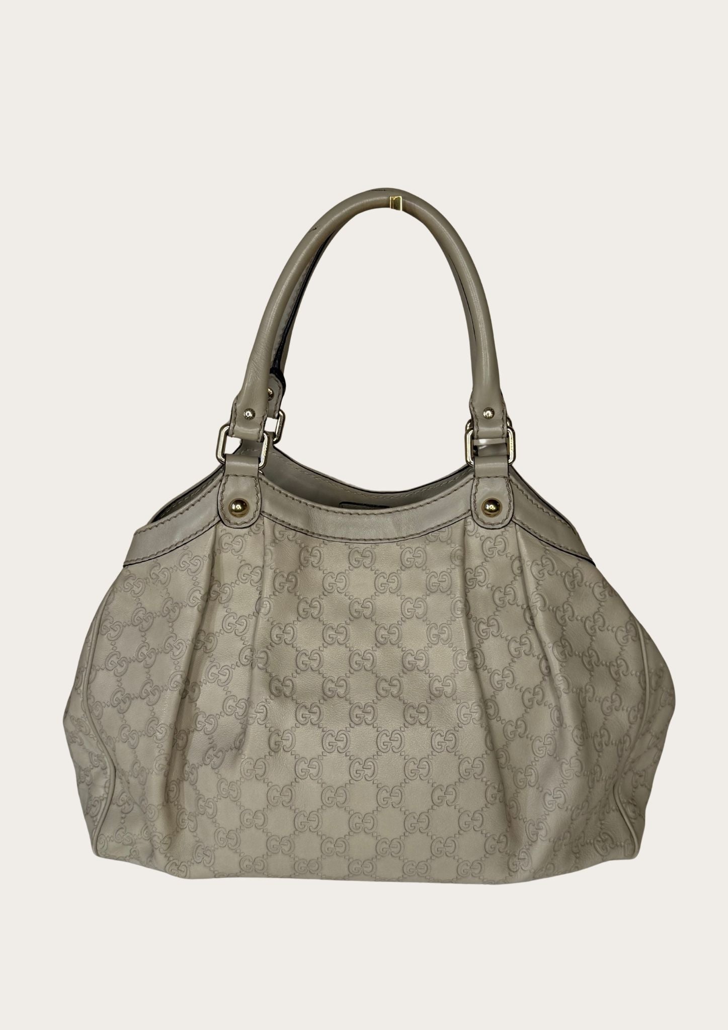 Authentic Gucci Sukey medium bag in beige Guccissima leather