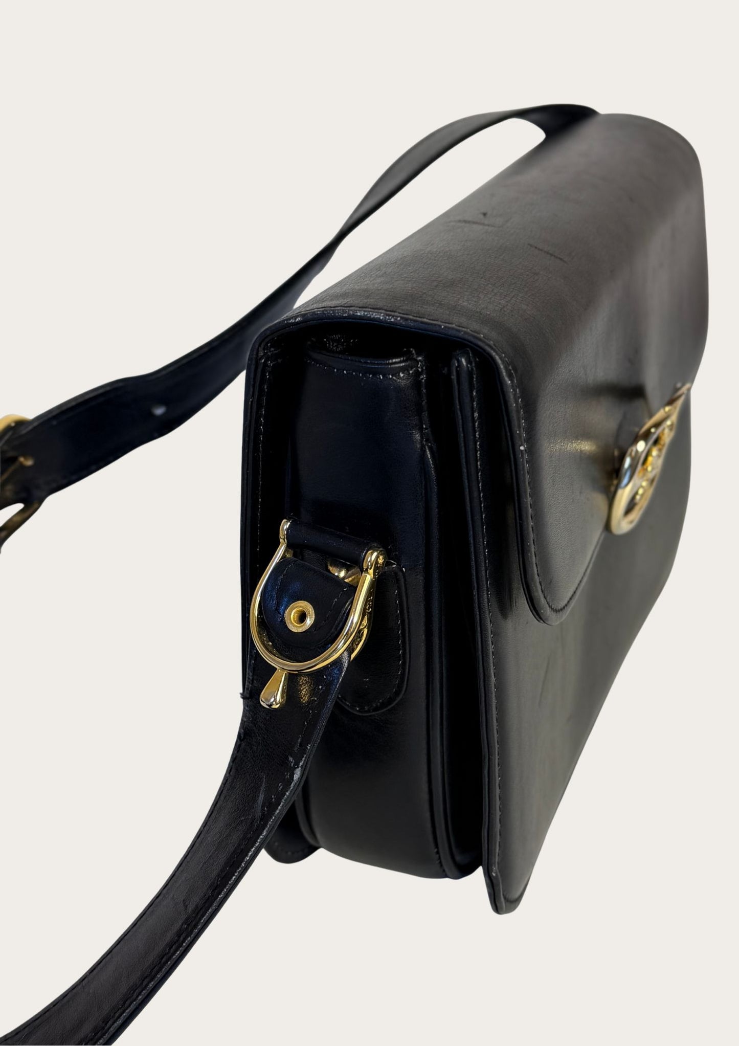 Vintage Celine Horse Carriage bag in black leather with golden details