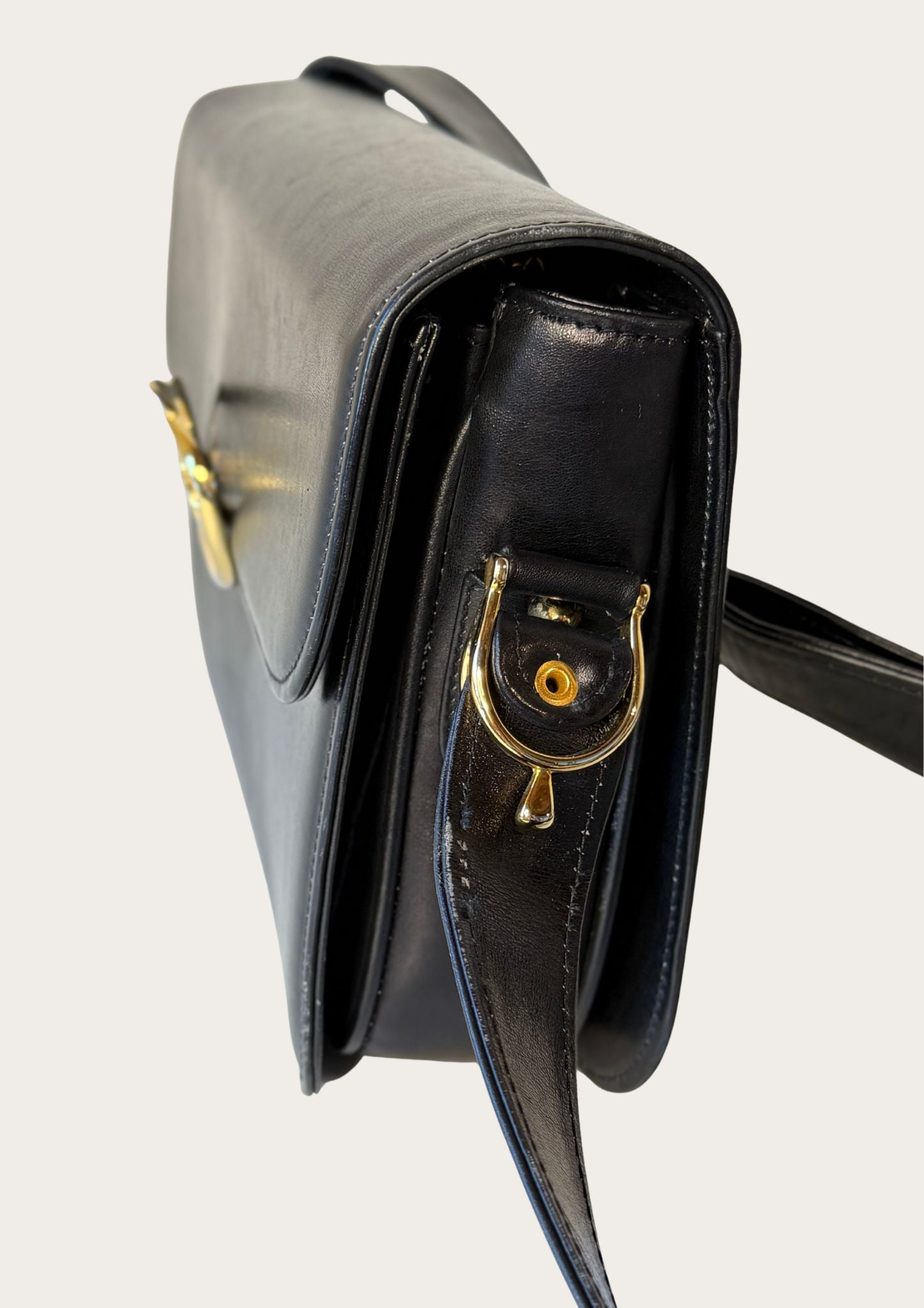 Vintage Celine Horse Carriage bag in black leather with golden details