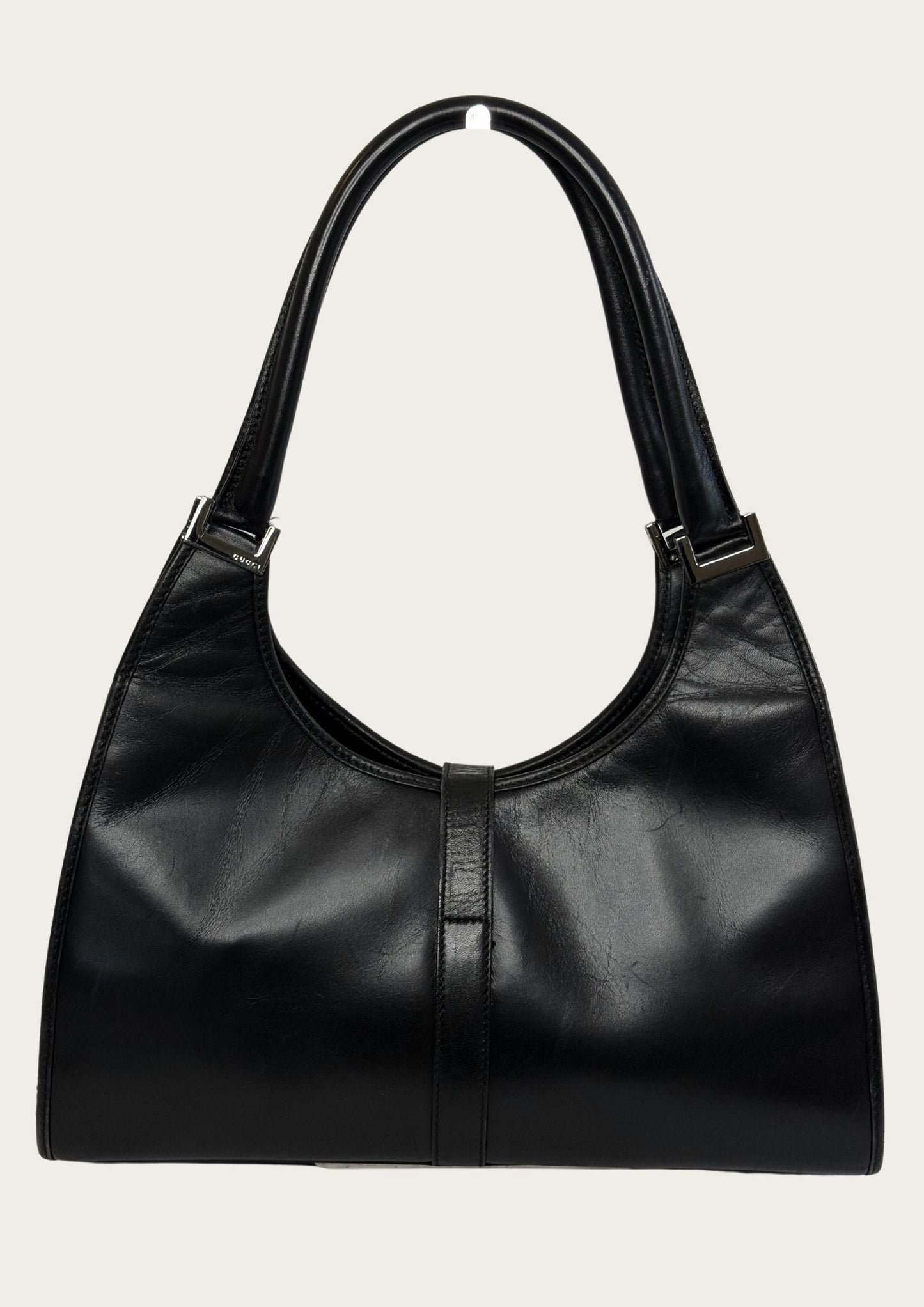 Genuine and pre-owned Gucci Jackie Bardot leather bag in black