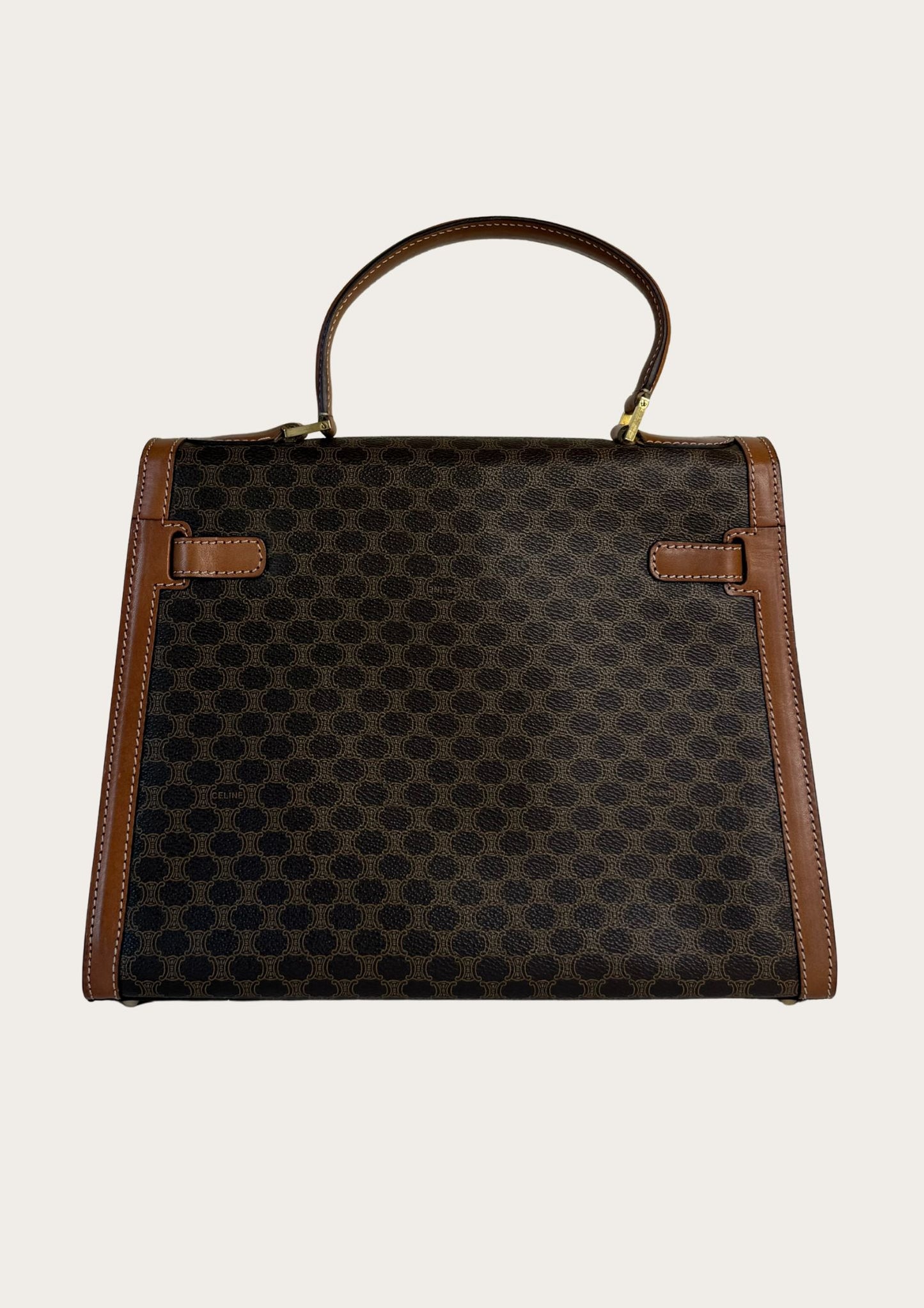 Authentic and vintage Celine top handle bag in macadam pattern