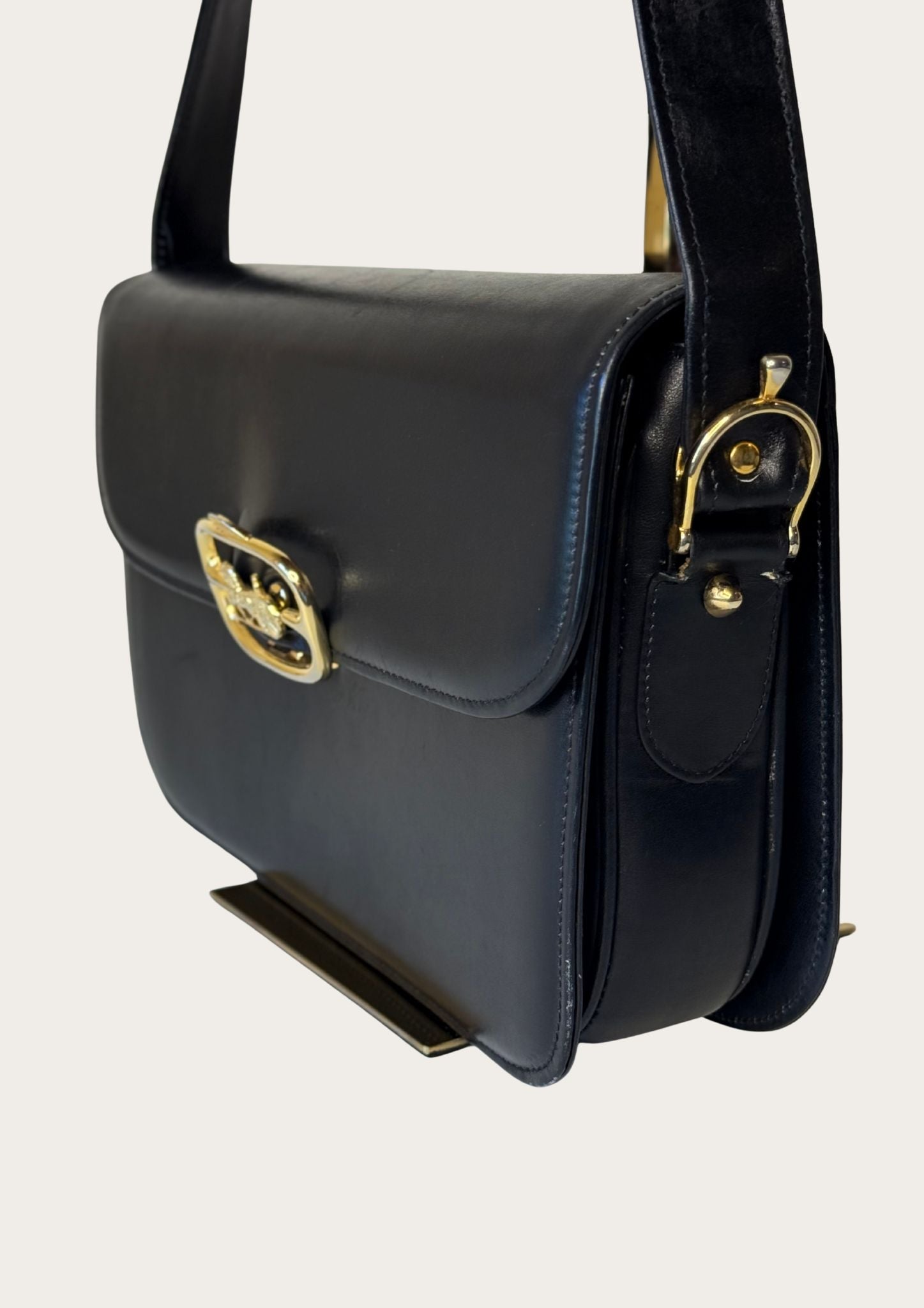 Vintage Celine Horse Carriage bag in black leather with golden details