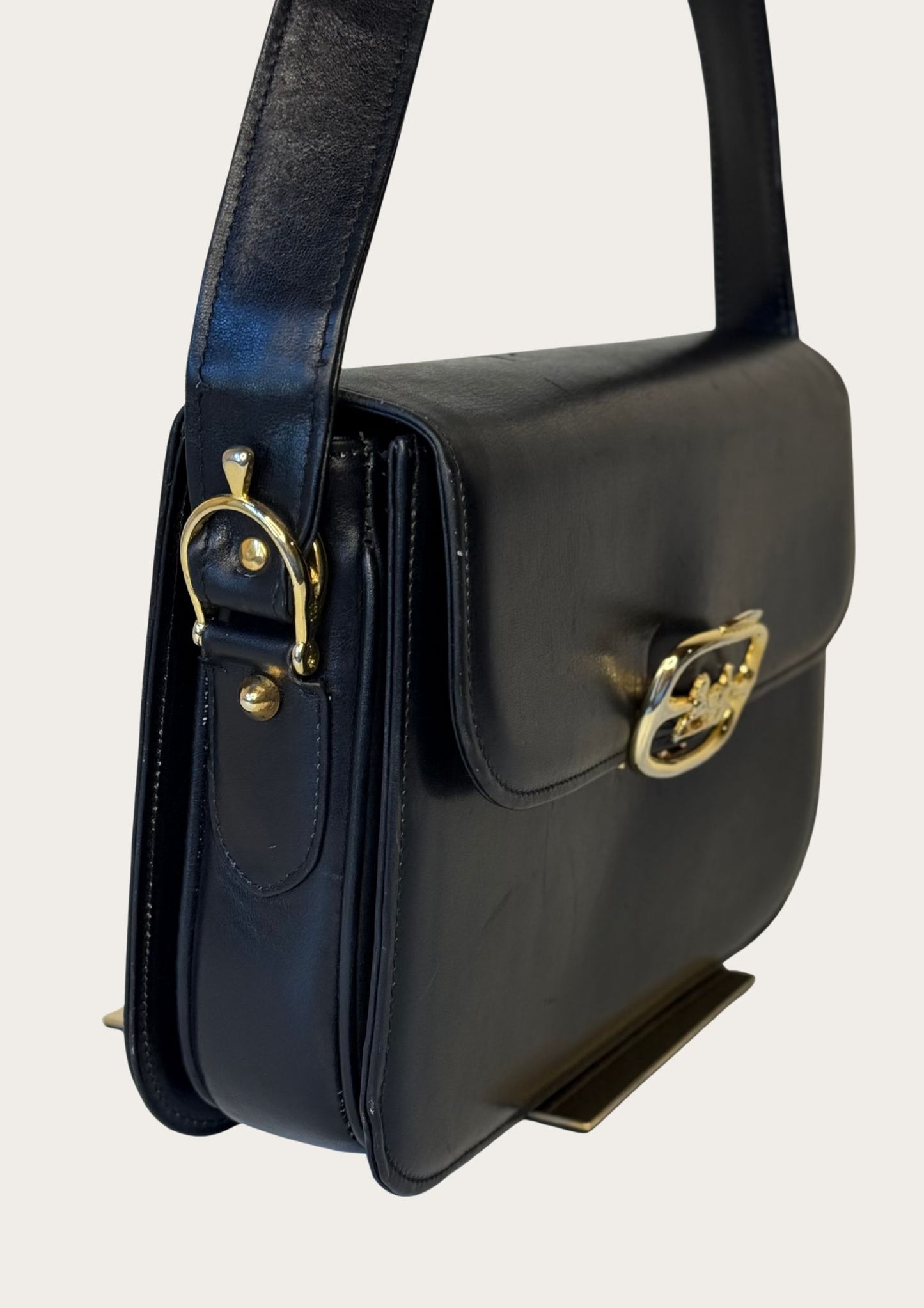 Vintage Celine Horse Carriage bag in black leather with golden details
