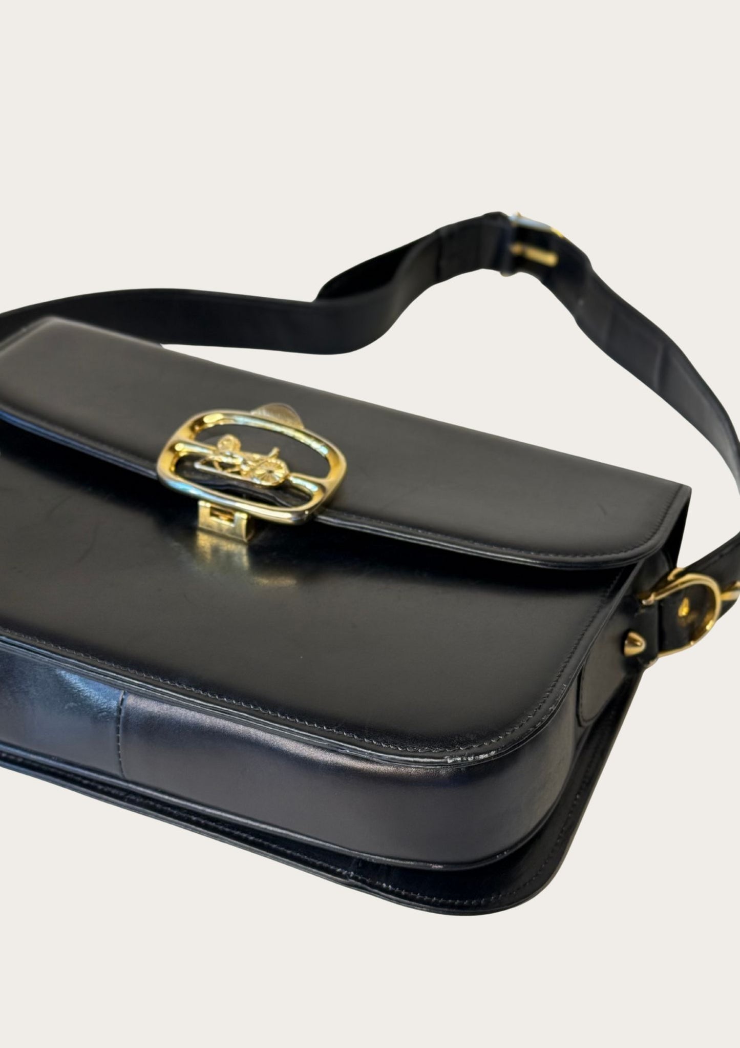 Vintage Celine Horse Carriage bag in black leather with golden details