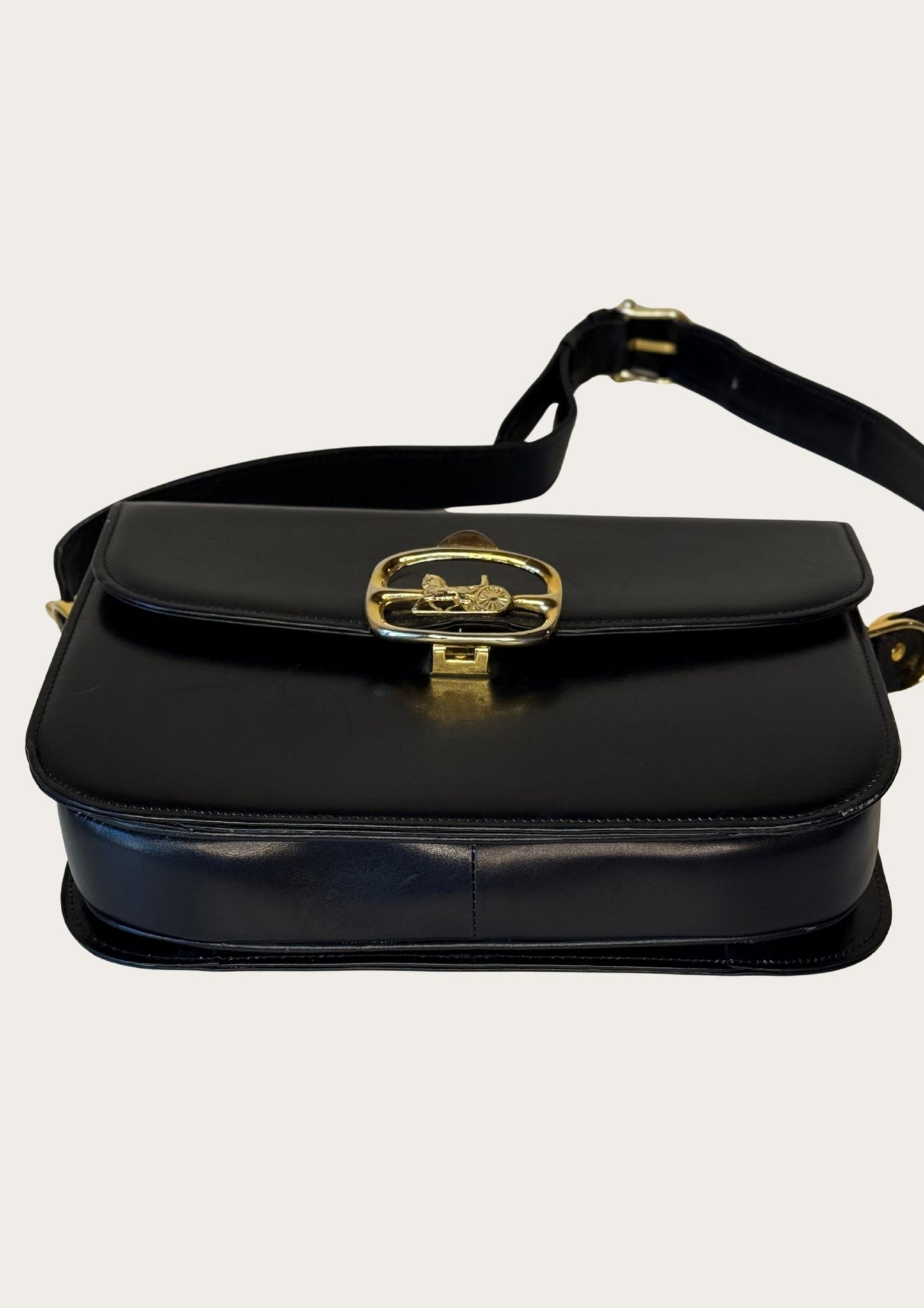 Vintage Celine Horse Carriage bag in black leather with golden details