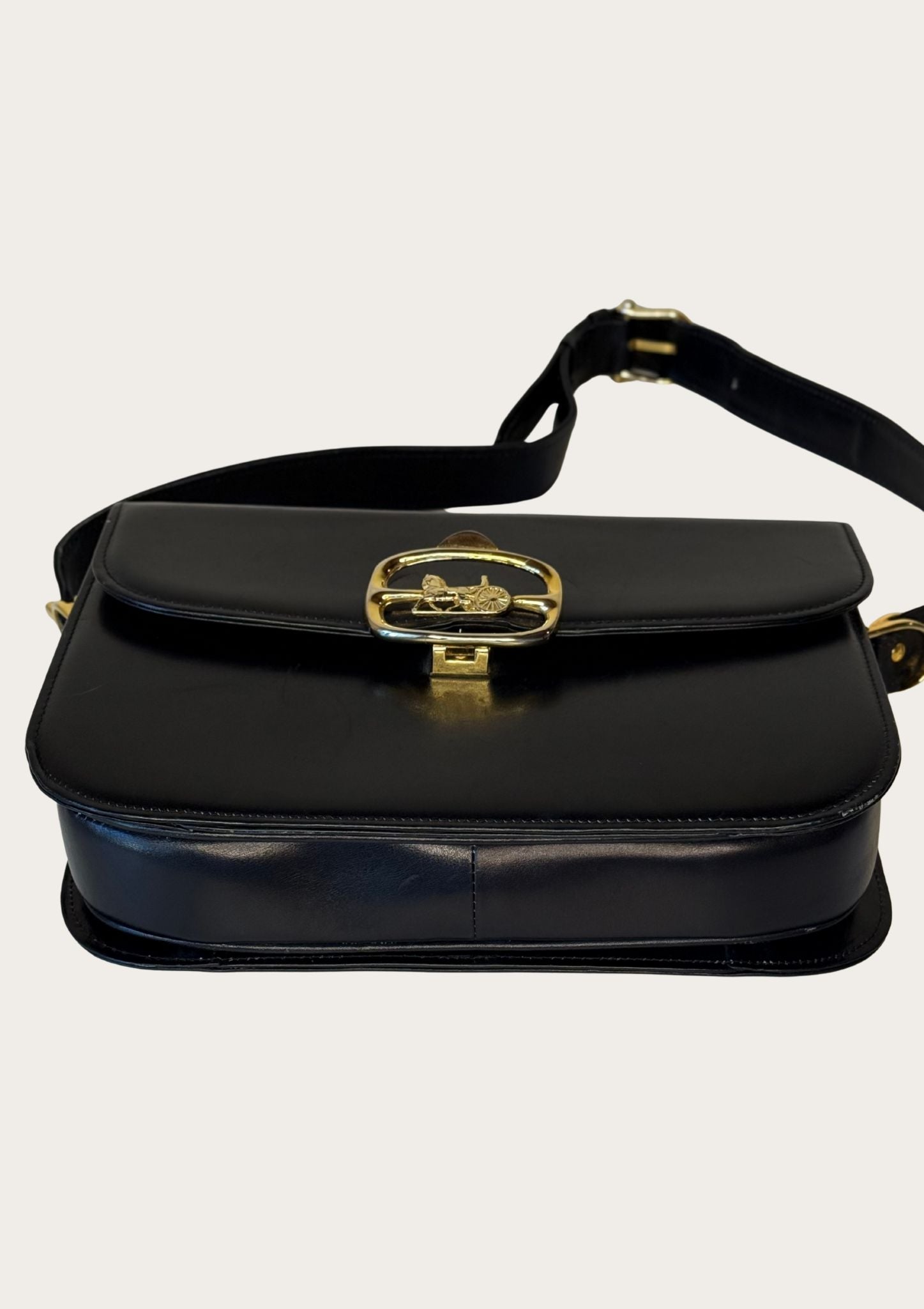 Vintage Celine Horse Carriage bag in black leather with golden details