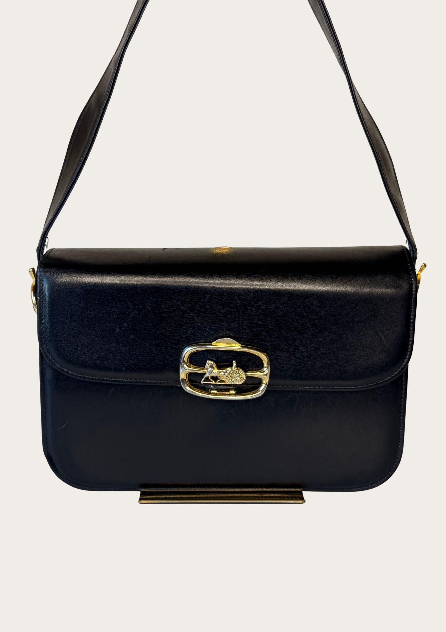 Vintage Celine Horse Carriage bag in black leather with golden details