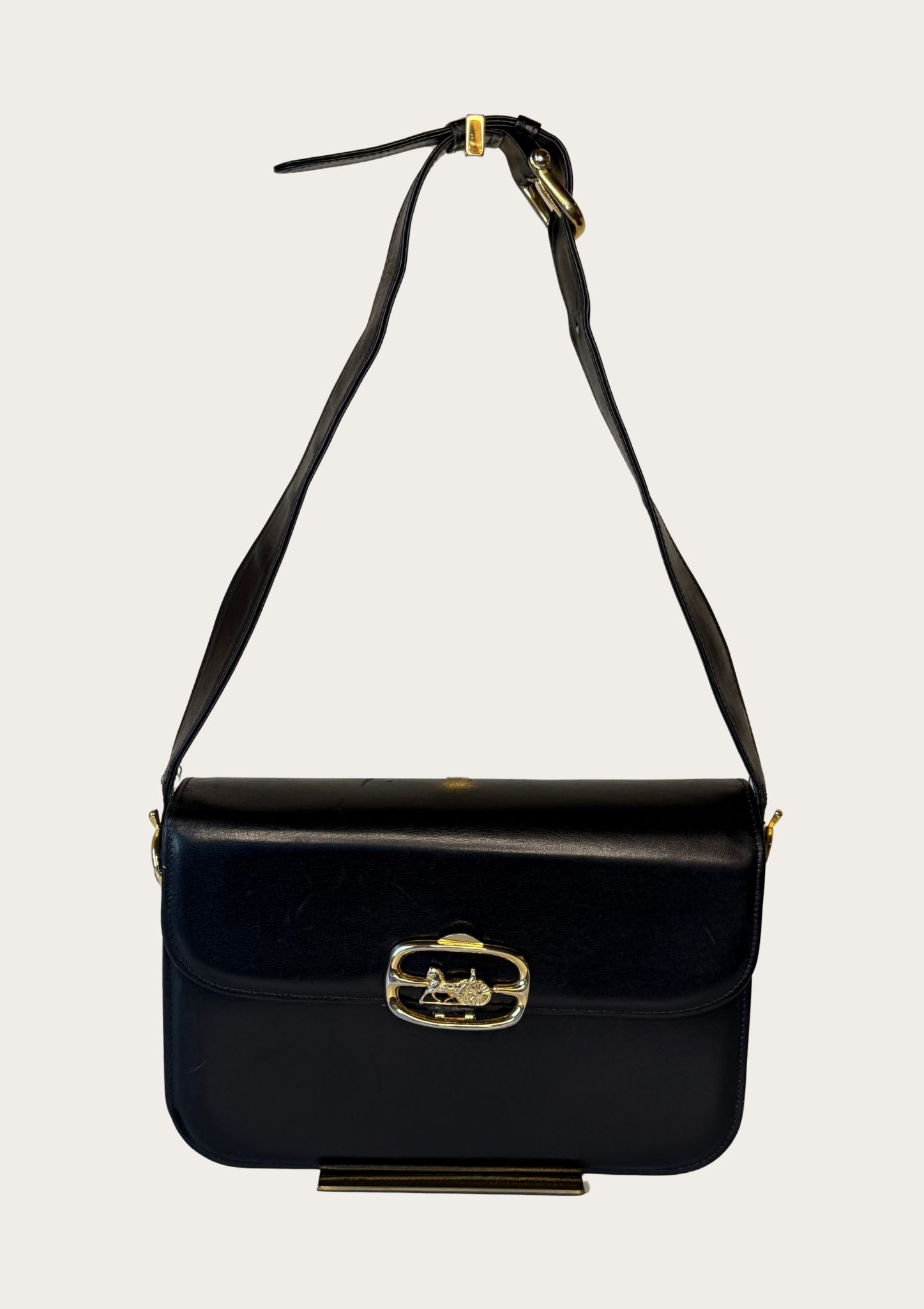 Vintage Celine Horse Carriage bag in black leather with golden details