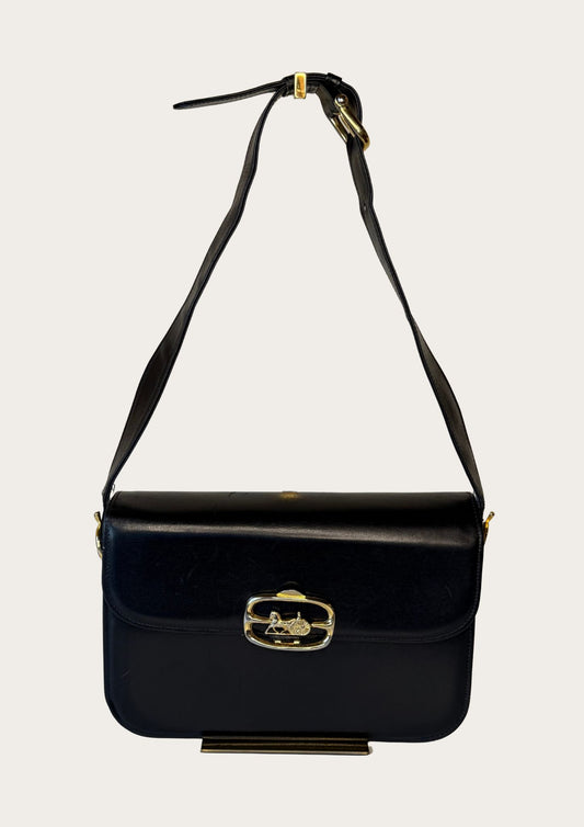 Vintage Celine Horse Carriage bag in black leather with golden details