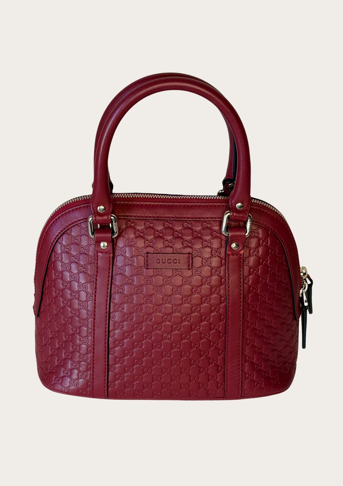 Gucci Dôme bag in mini Guccissima leather in burgundy red, authentic