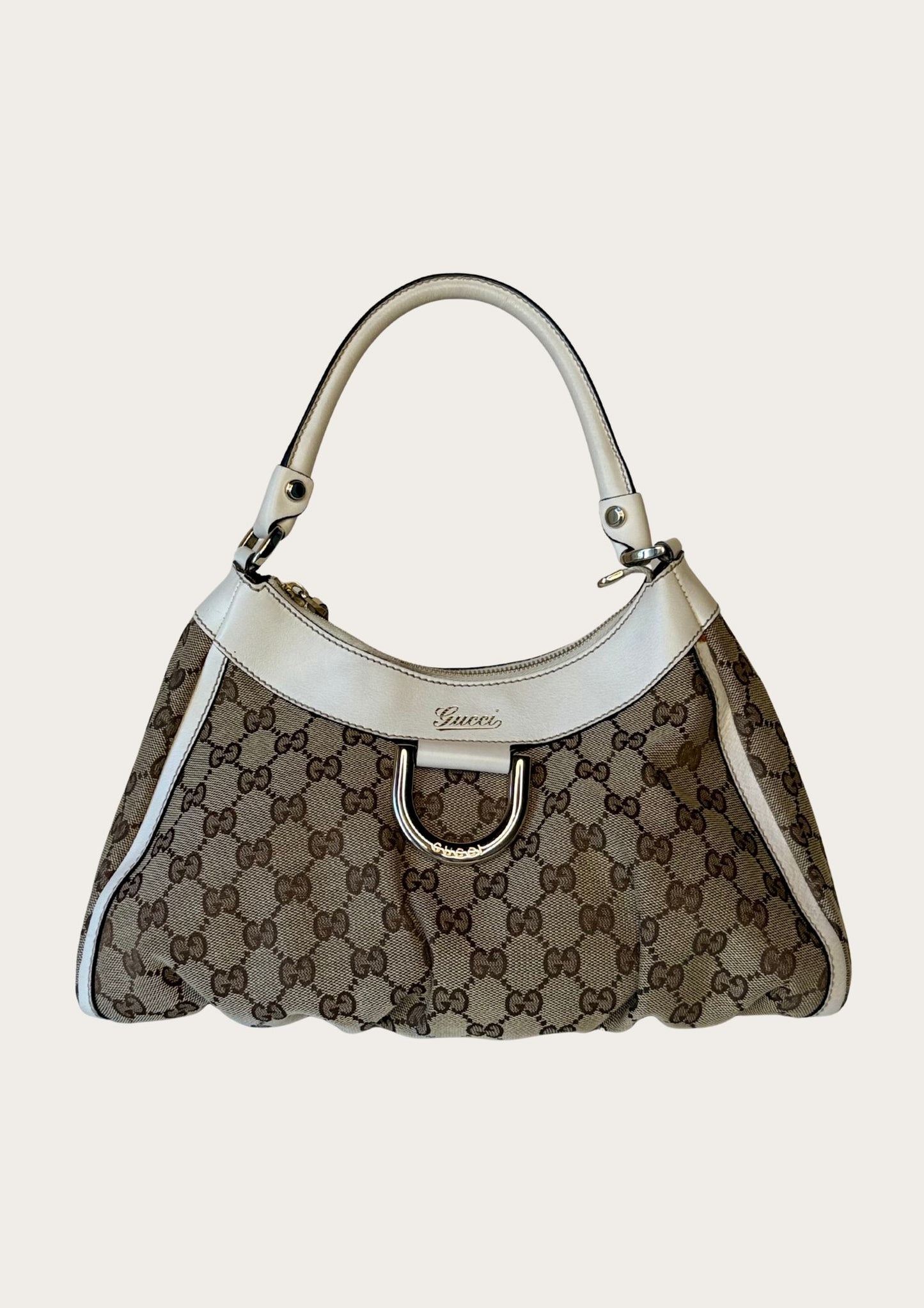 Gucci Abbey D-ring hobo bag in GG canvas and white leather details