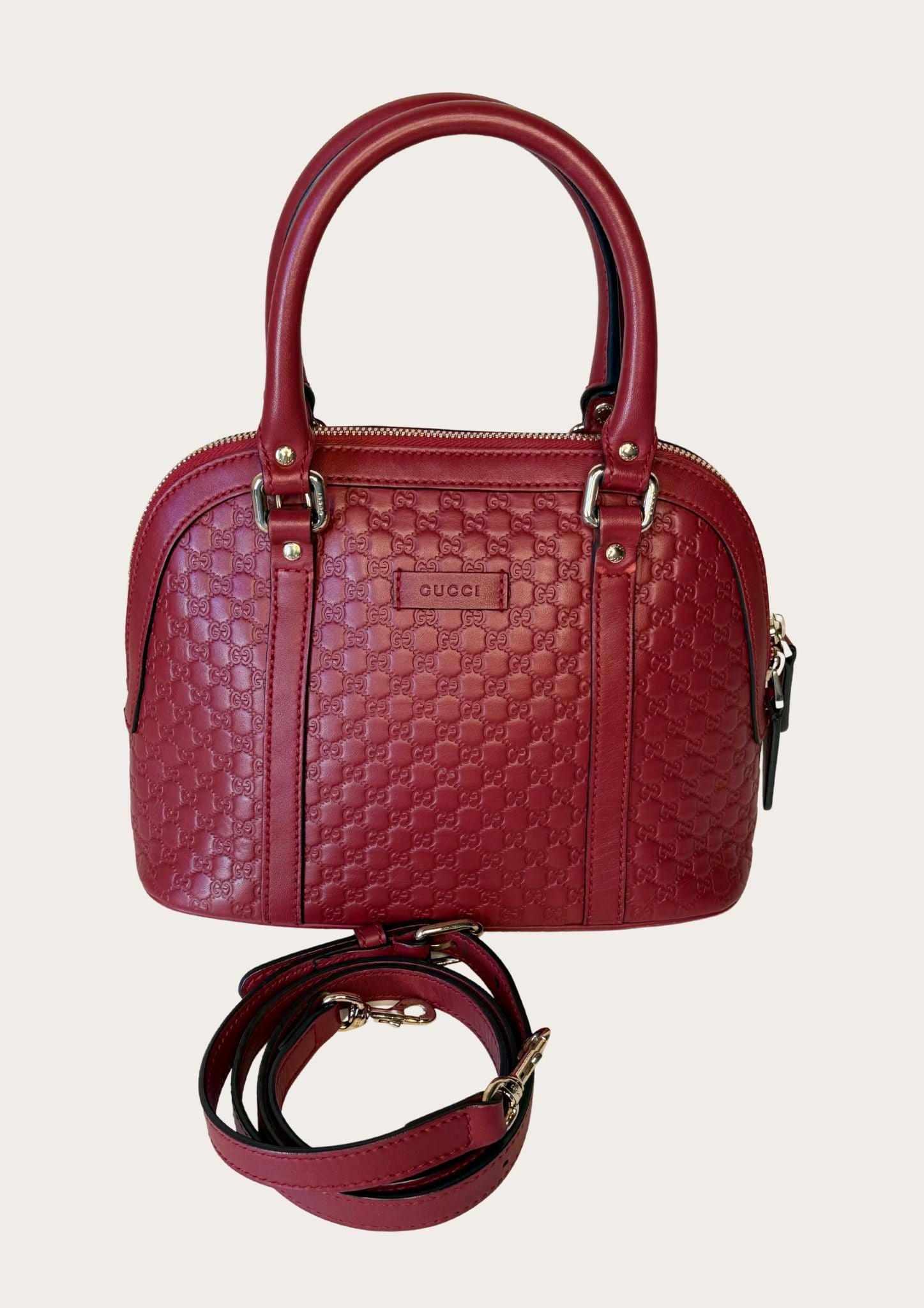 Gucci Dôme bag in mini Guccissima leather in burgundy red, authentic