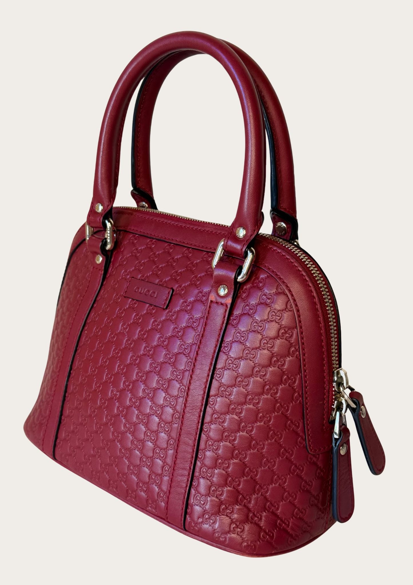 Gucci Dôme bag in mini Guccissima leather in burgundy red, authentic