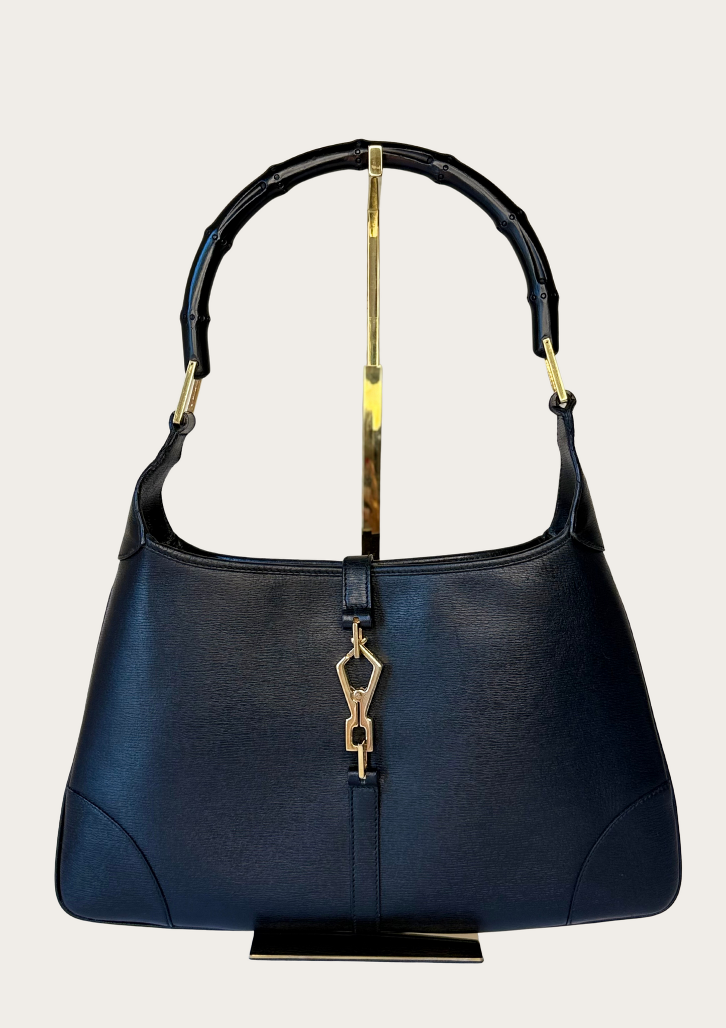 Vintage Gucci Jackie bamboo handle all leather black shoulder bag