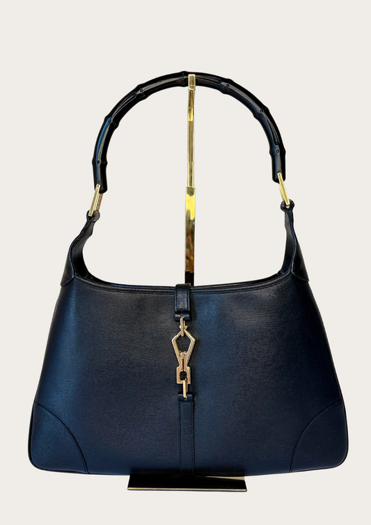 Vintage Gucci Jackie bamboo handle all leather black shoulder bag