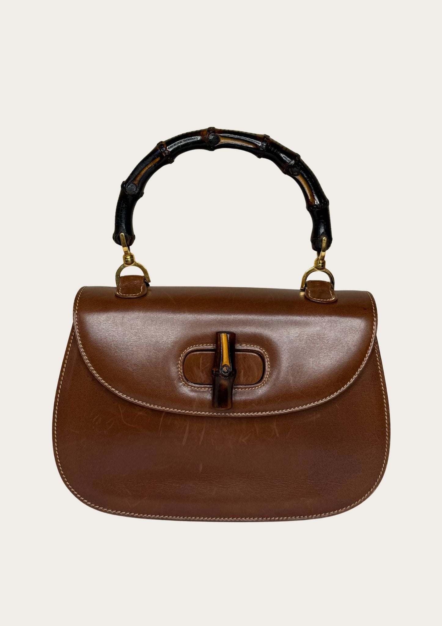 Authentic Gucci bamboo 1947 convertible handbag in brown leather