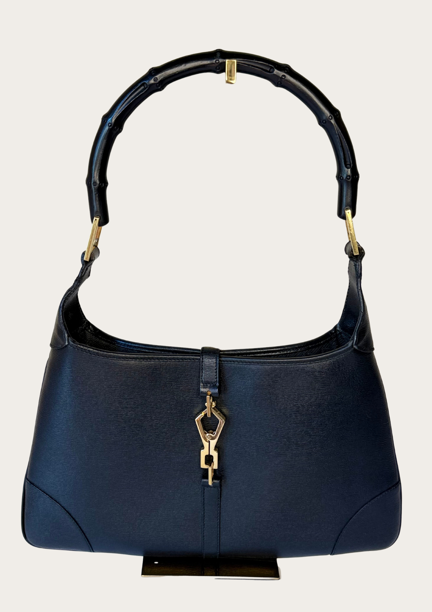 Vintage Gucci Jackie bamboo handle all leather black shoulder bag