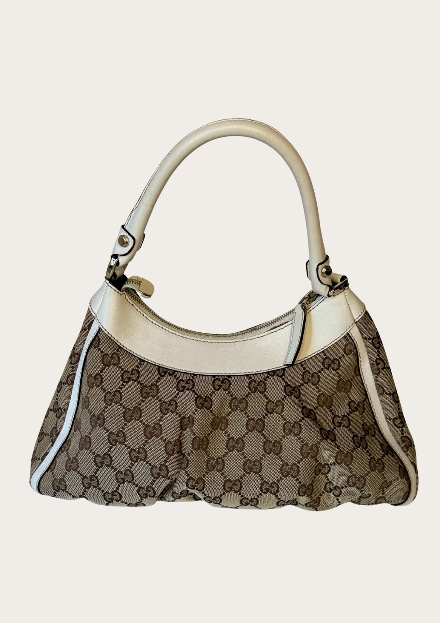 Gucci Abbey D-ring hobo bag in GG canvas and white leather details
