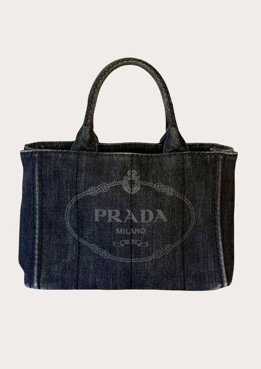 Authentic Prada Cabas Canapa tote bag in black denim